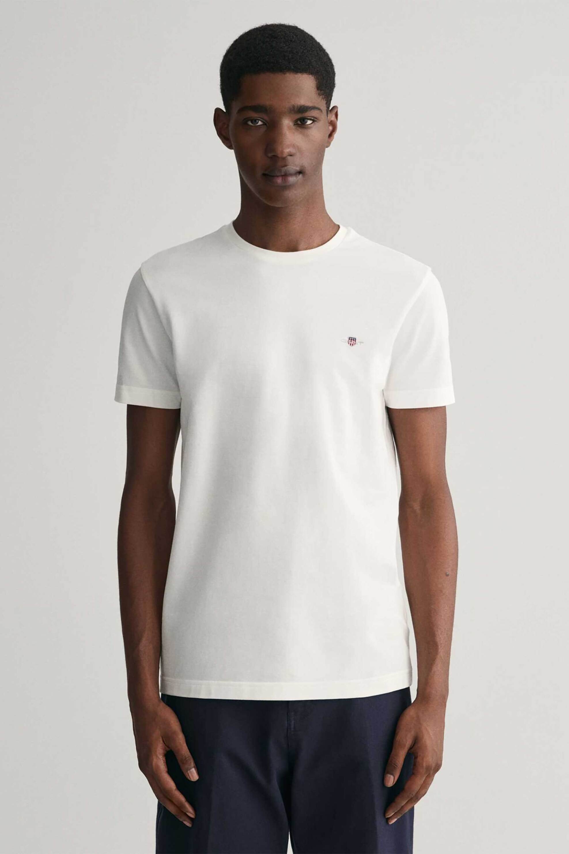 Gant ανδρικό T-shirt πικέ με κεντημένο λογότυπο Slim Fit - 2013033 Λευκό