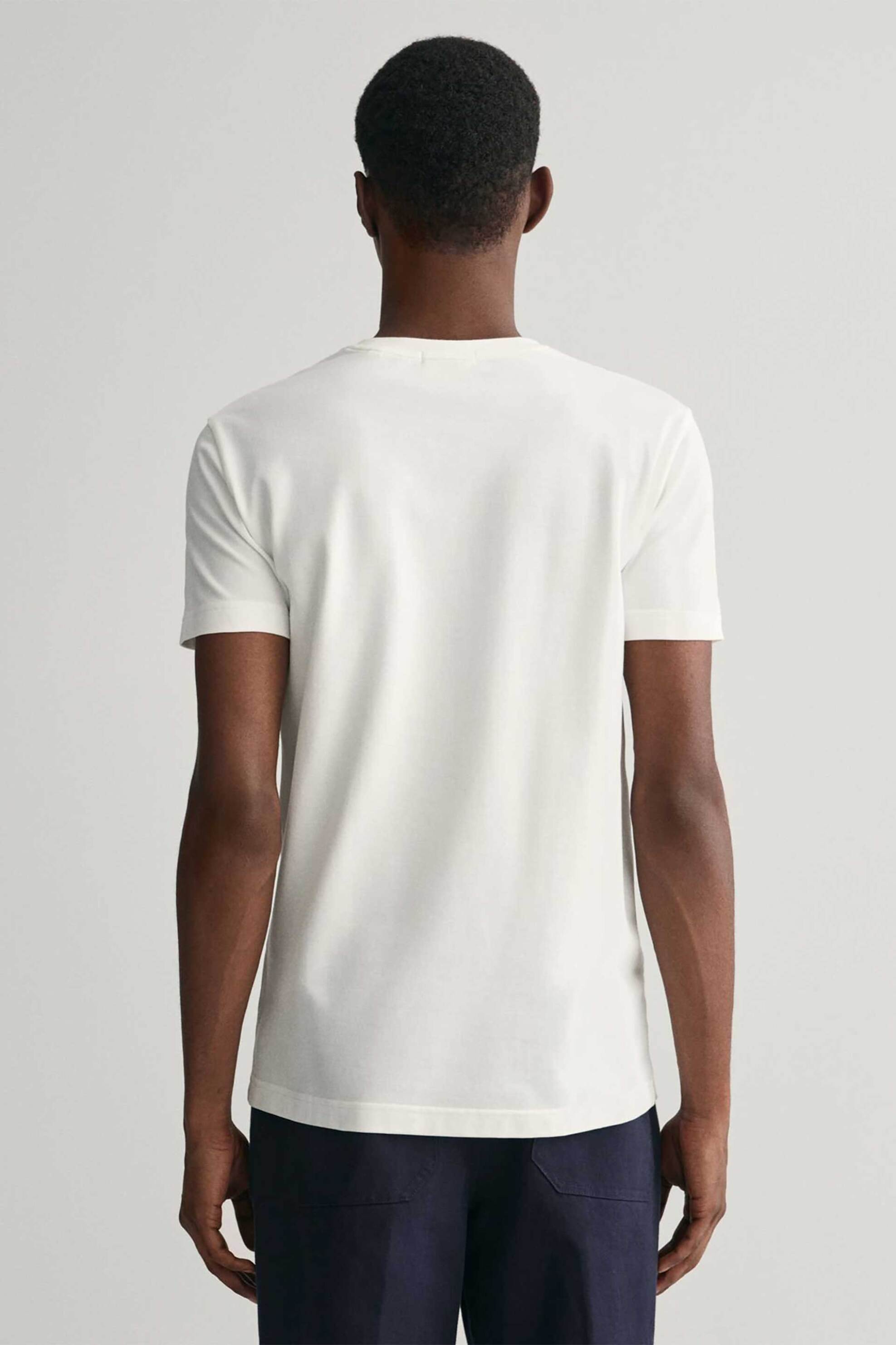 Gant Ανδρικό T-Shirt Πικέ με Κεντημένο Λογότυπο Slim Fit - 2013033 Λευκό