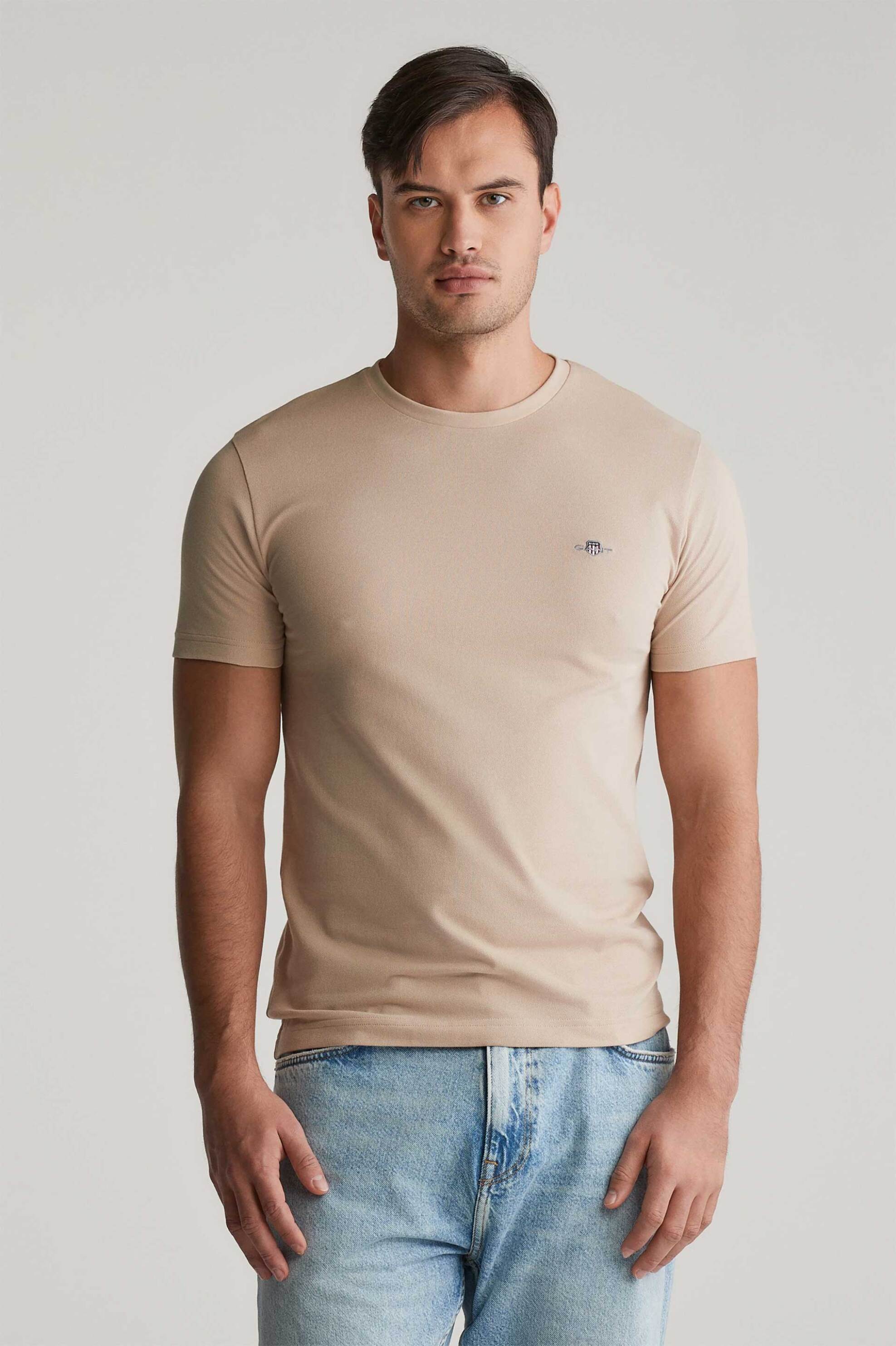 Gant ανδρικό T-shirt πικέ με κεντημένο λογότυπο Slim Fit - 2013033 Μπεζ