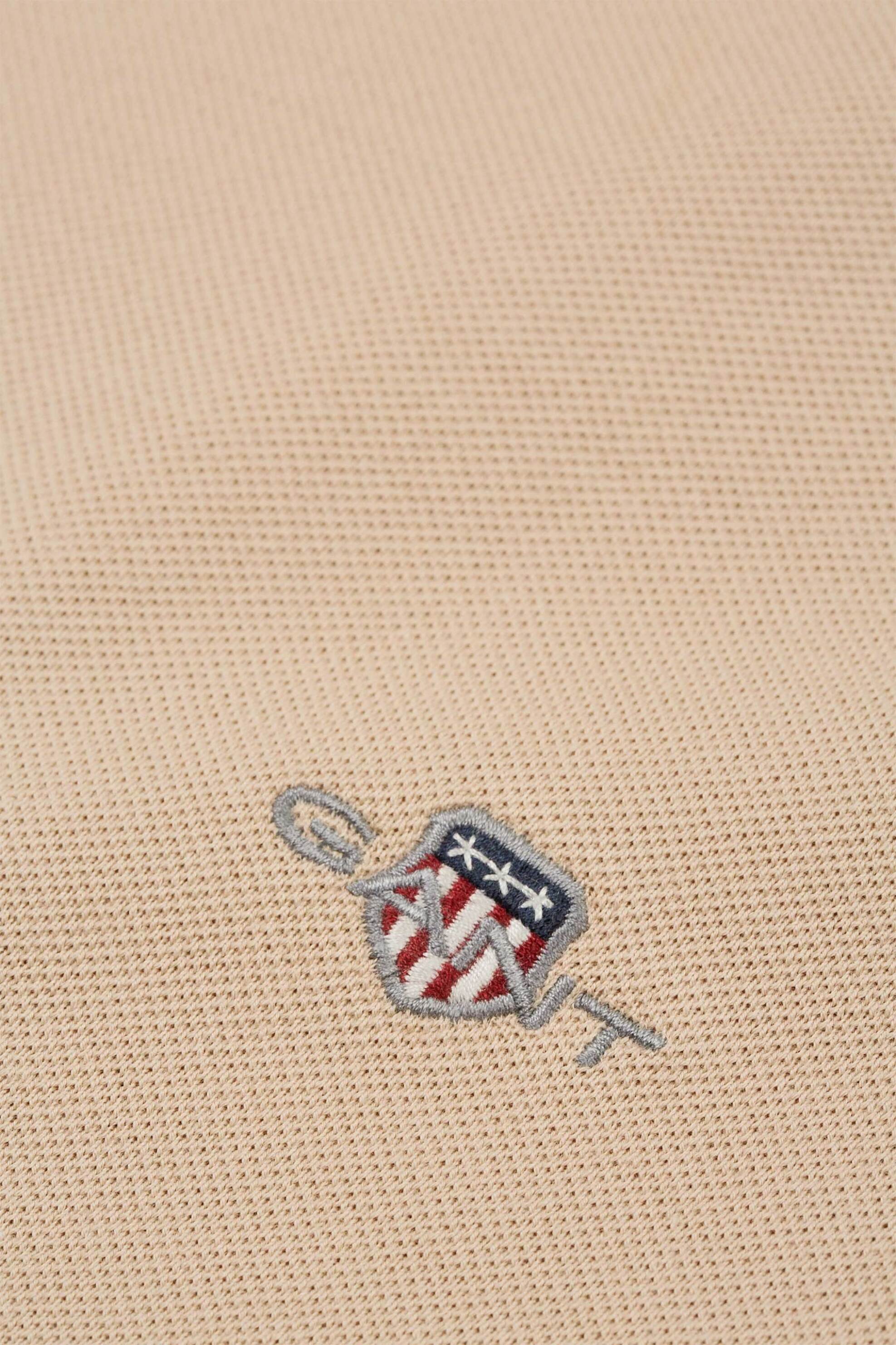 Gant Ανδρικό T-Shirt Πικέ με Κεντημένο Λογότυπο Slim Fit - 2013033 Μπεζ