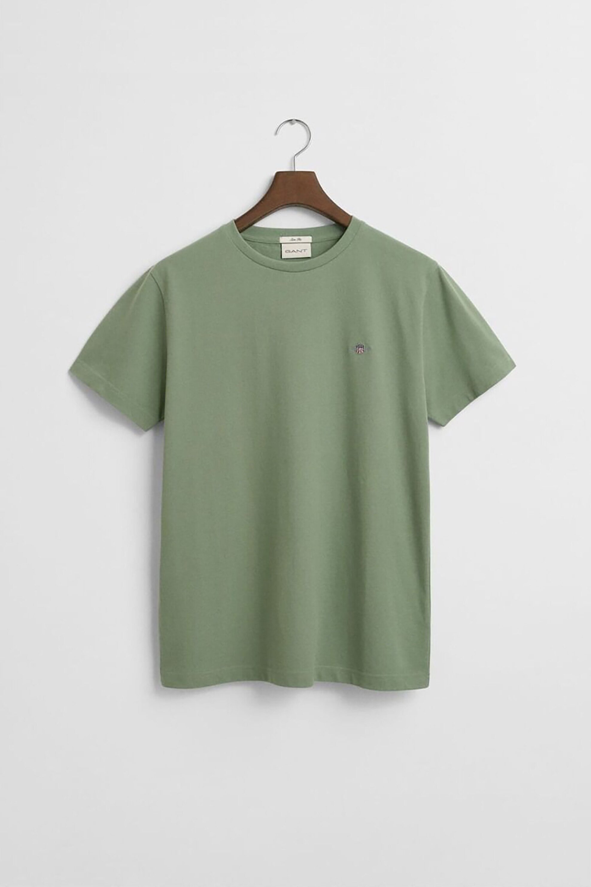 Gant Ανδρικό T-Shirt Πικέ με Κεντημένο Λογότυπο Slim Fit - 2013033 Πράσινο Teal