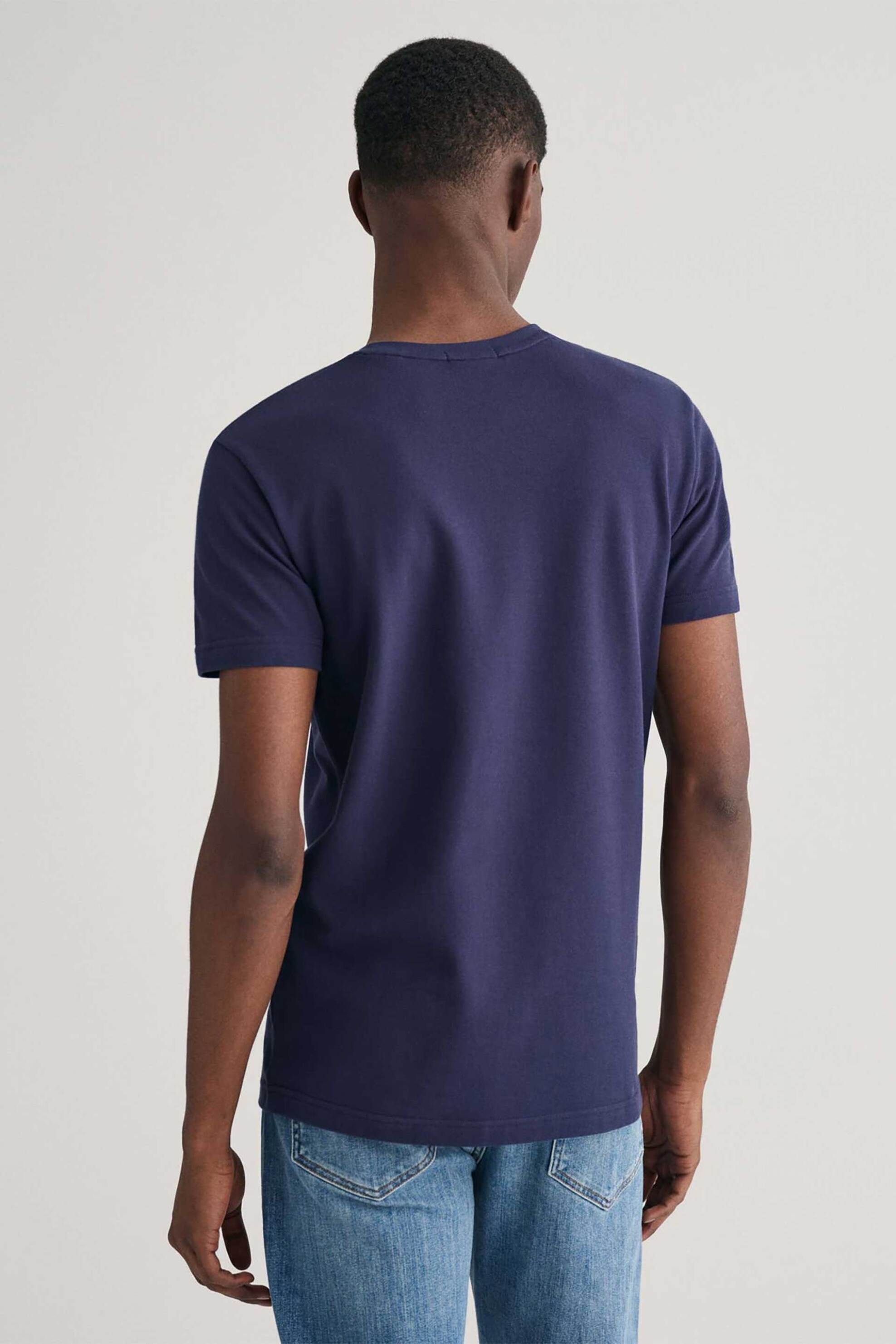 Gant Ανδρικό T-Shirt Πικέ με Κεντημένο Λογότυπο Slim Fit - 2013033 Μπλε Σκούρο