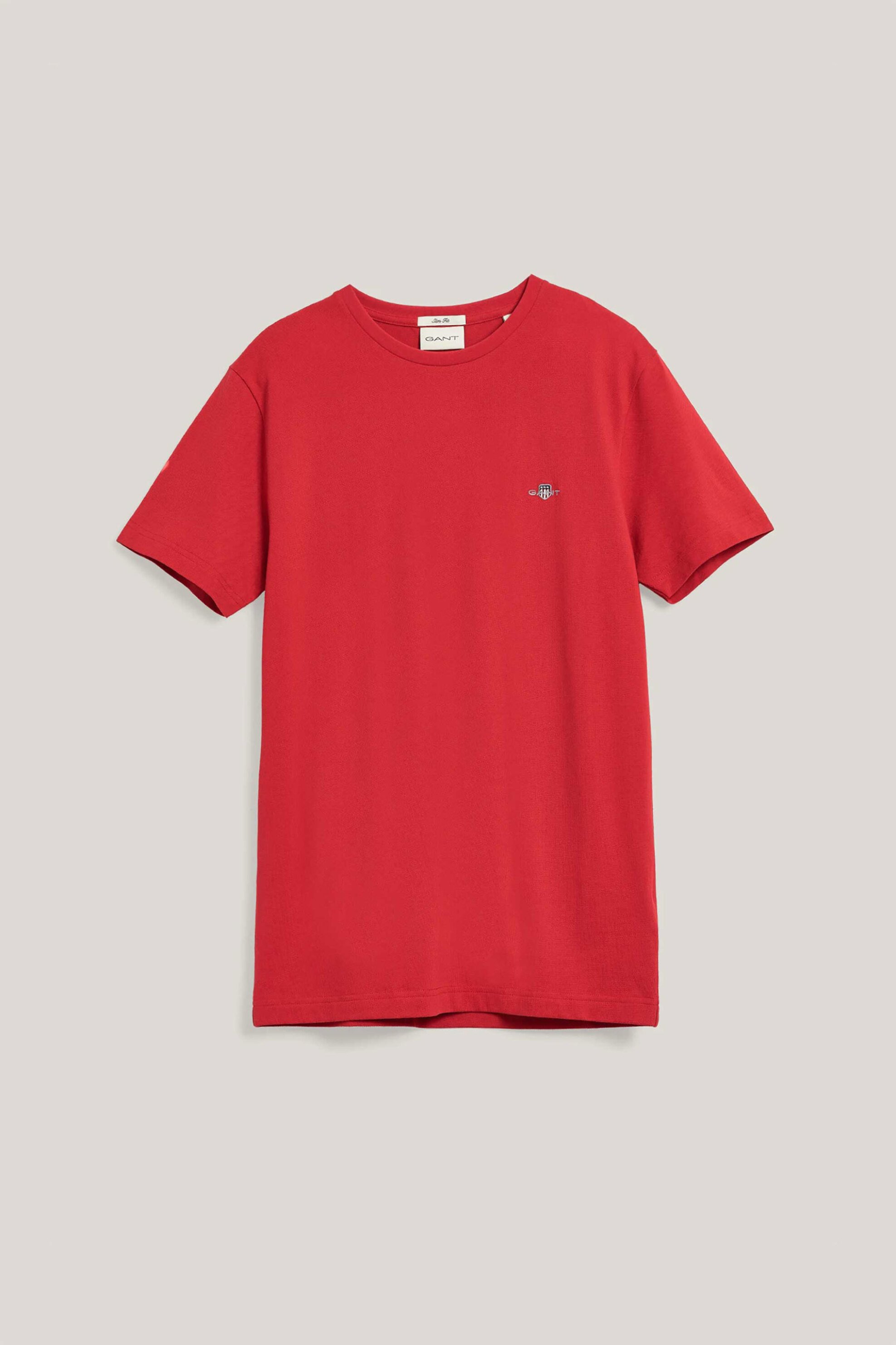 Gant Ανδρικό T-Shirt Πικέ με Κεντημένο Λογότυπο Slim Fit - 2013033 Κόκκινο