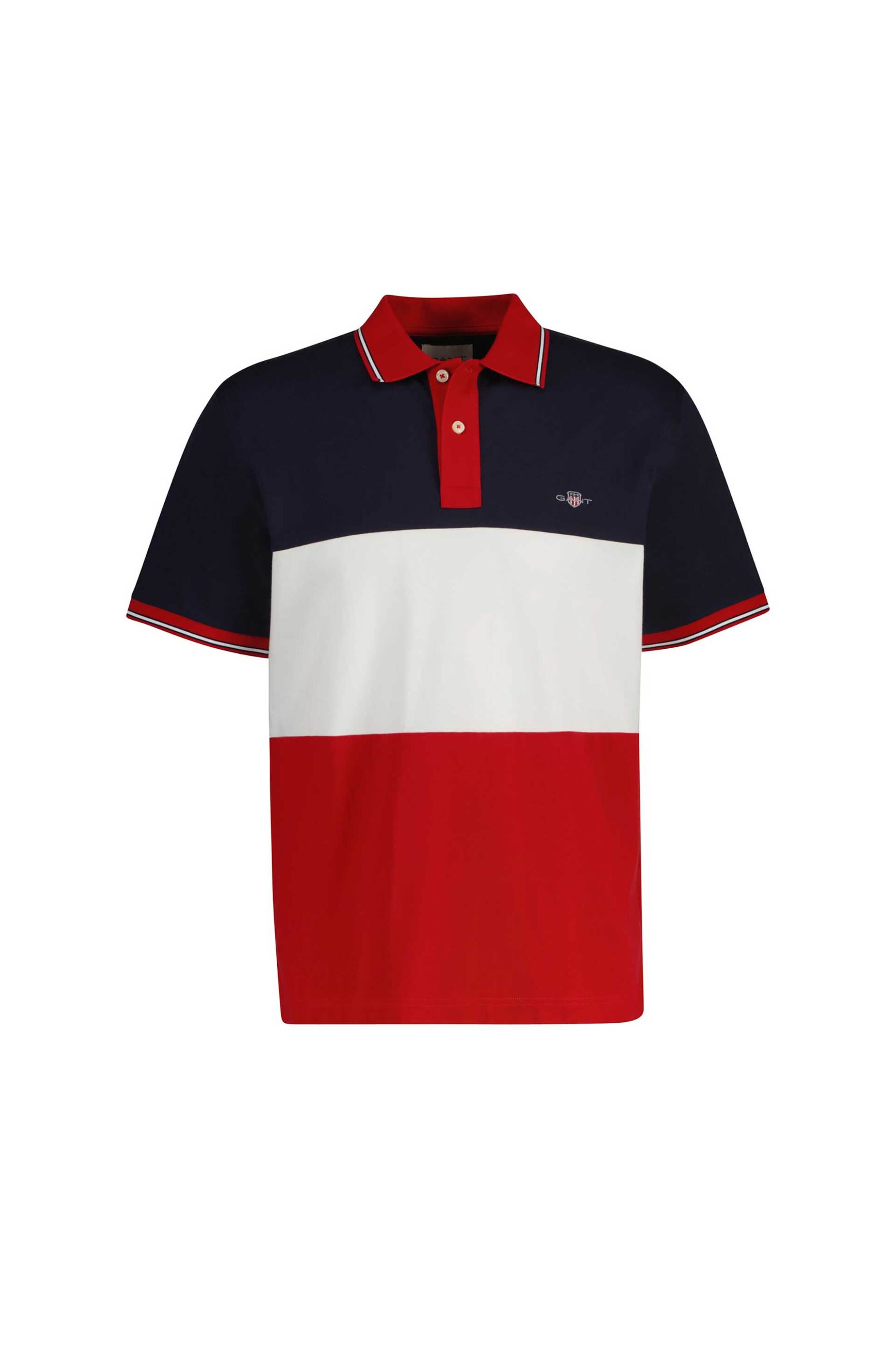 Gant ανδρική μπλούζα πόλο πικέ με τριχρωμία και κεντημένο λογότυπο Regular Fit - 2014091 Κόκκινο