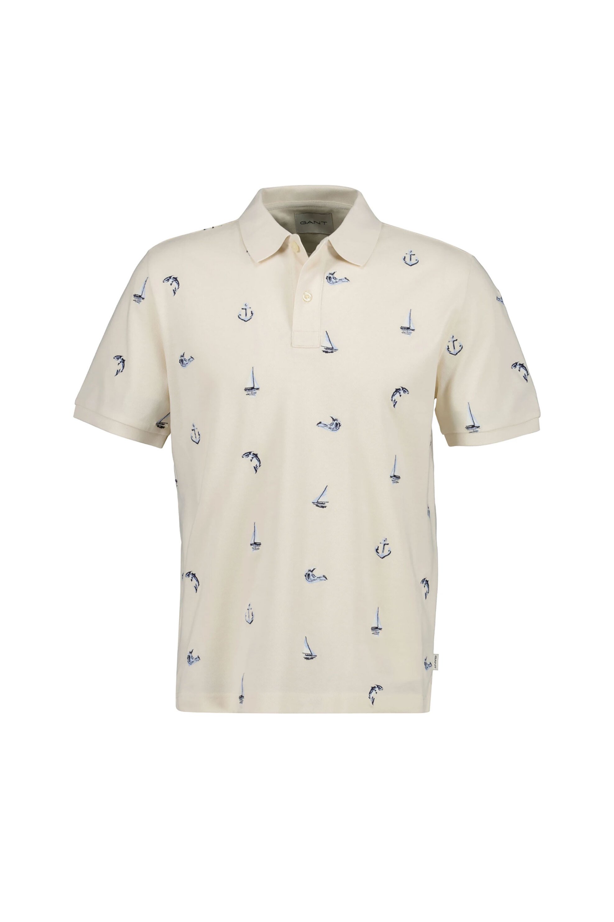 Gant ανδρική μπλούζα πόλο πικέ με κεντημένα σχέδια Regular Fit - 2014100 Εκρού