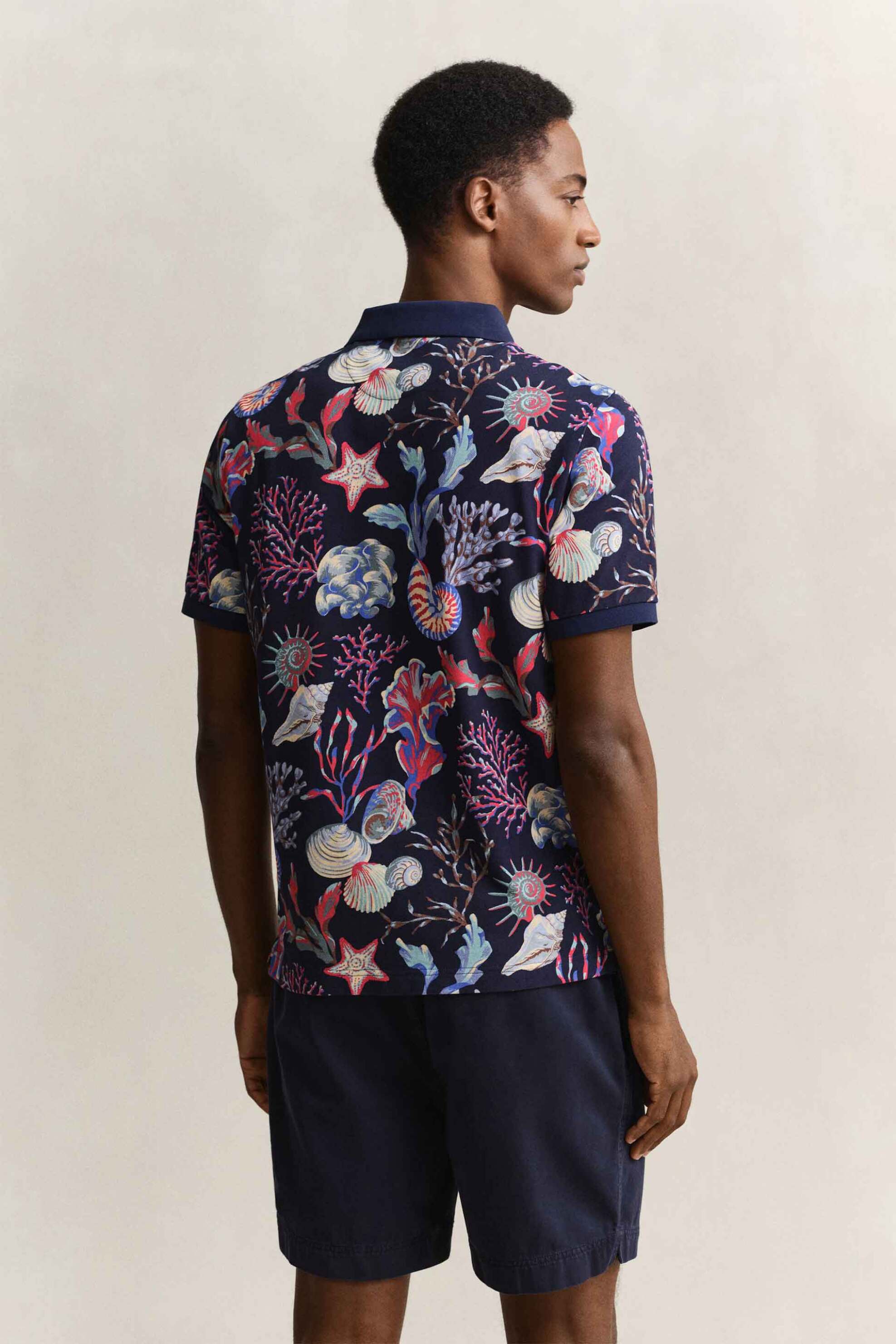 Gant Ανδρική Μπλούζα Πόλο με All-Over Print Regular Fit - 2014110 Μπλε Σκούρο