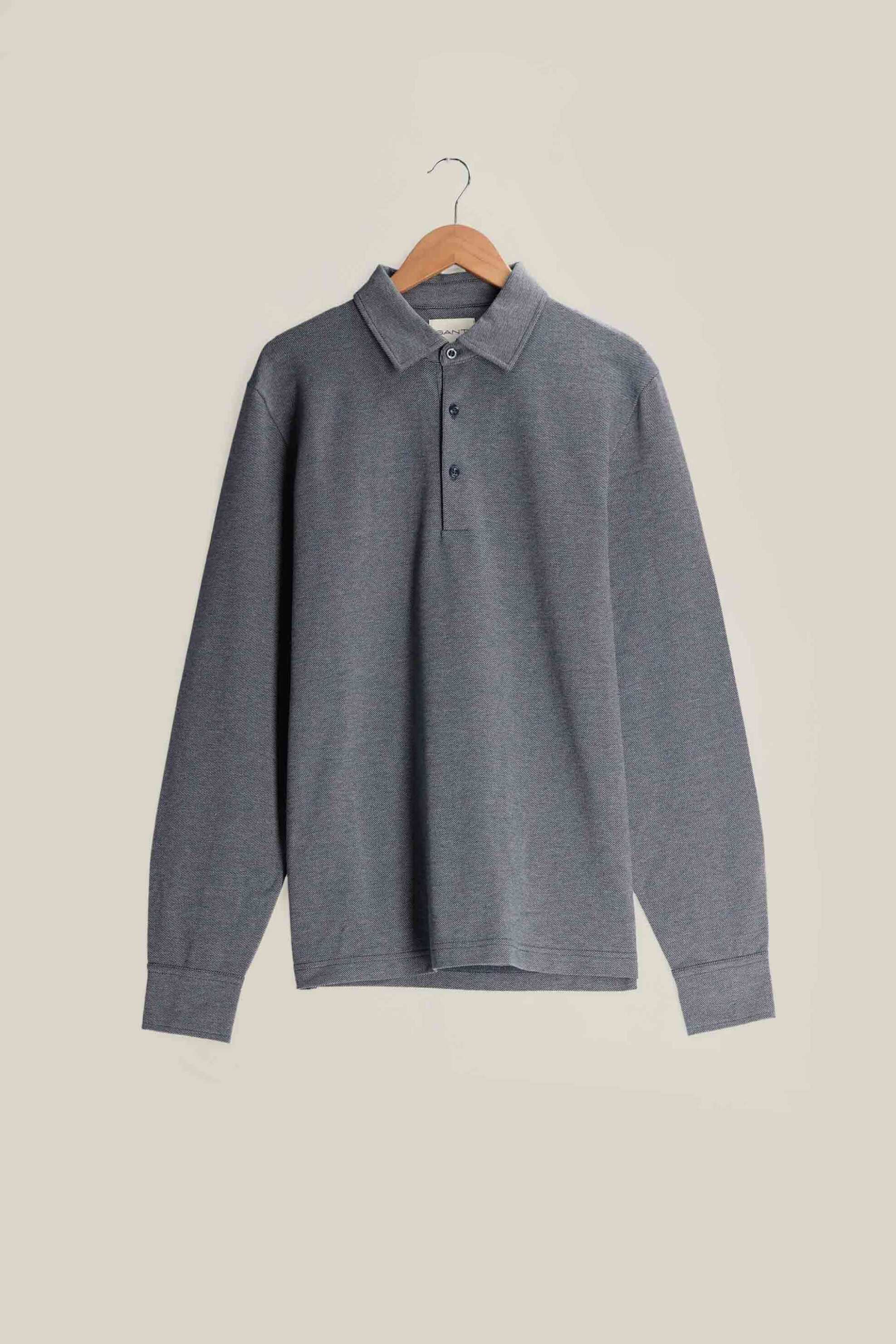 Gant Ανδρική Μπλούζα Πόλο Twill Regular Fit - 2014130 Γκρι Γαλάζιο
