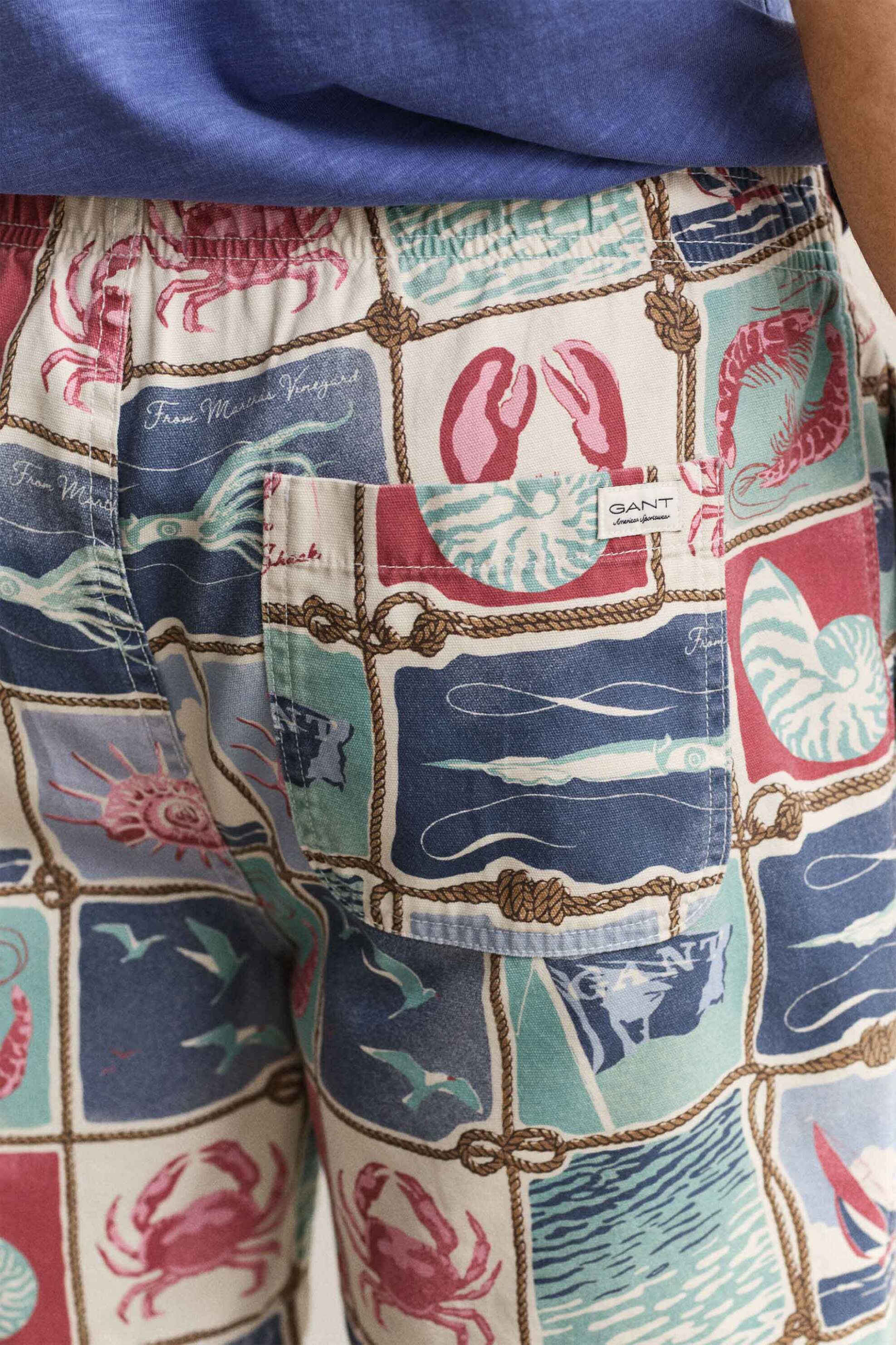 Gant Ανδρική Βερμούδα με Ελαστική Μέση Και All-Over Print Regular Fit - 205656 Εκρού