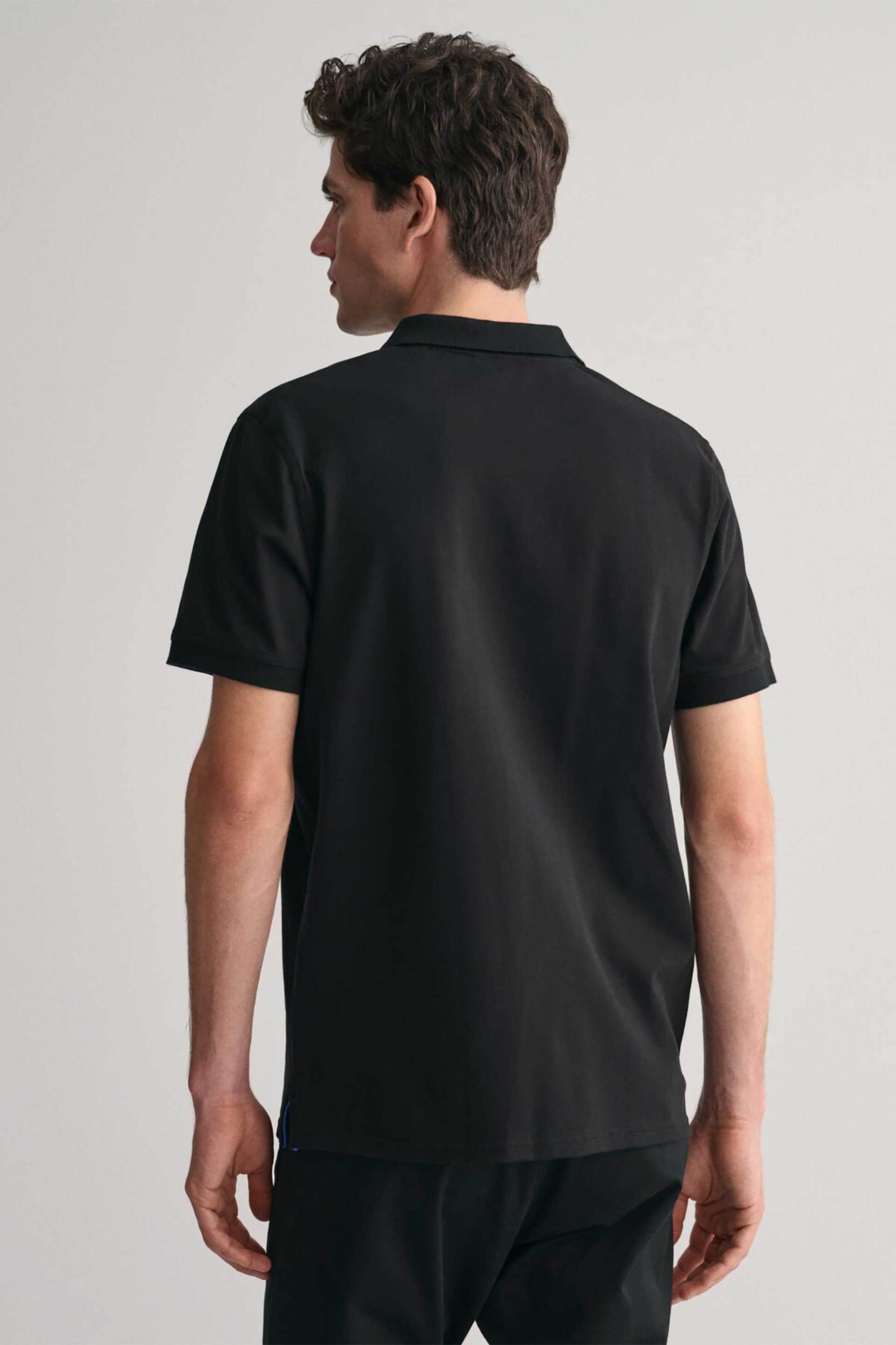 Gant Ανδρική Μπλούζα Πόλο Κοντομάνικη Πικέ με Contrast Κεντημένο Λογότυπο Regular Fit - 2062026 Μαύρο