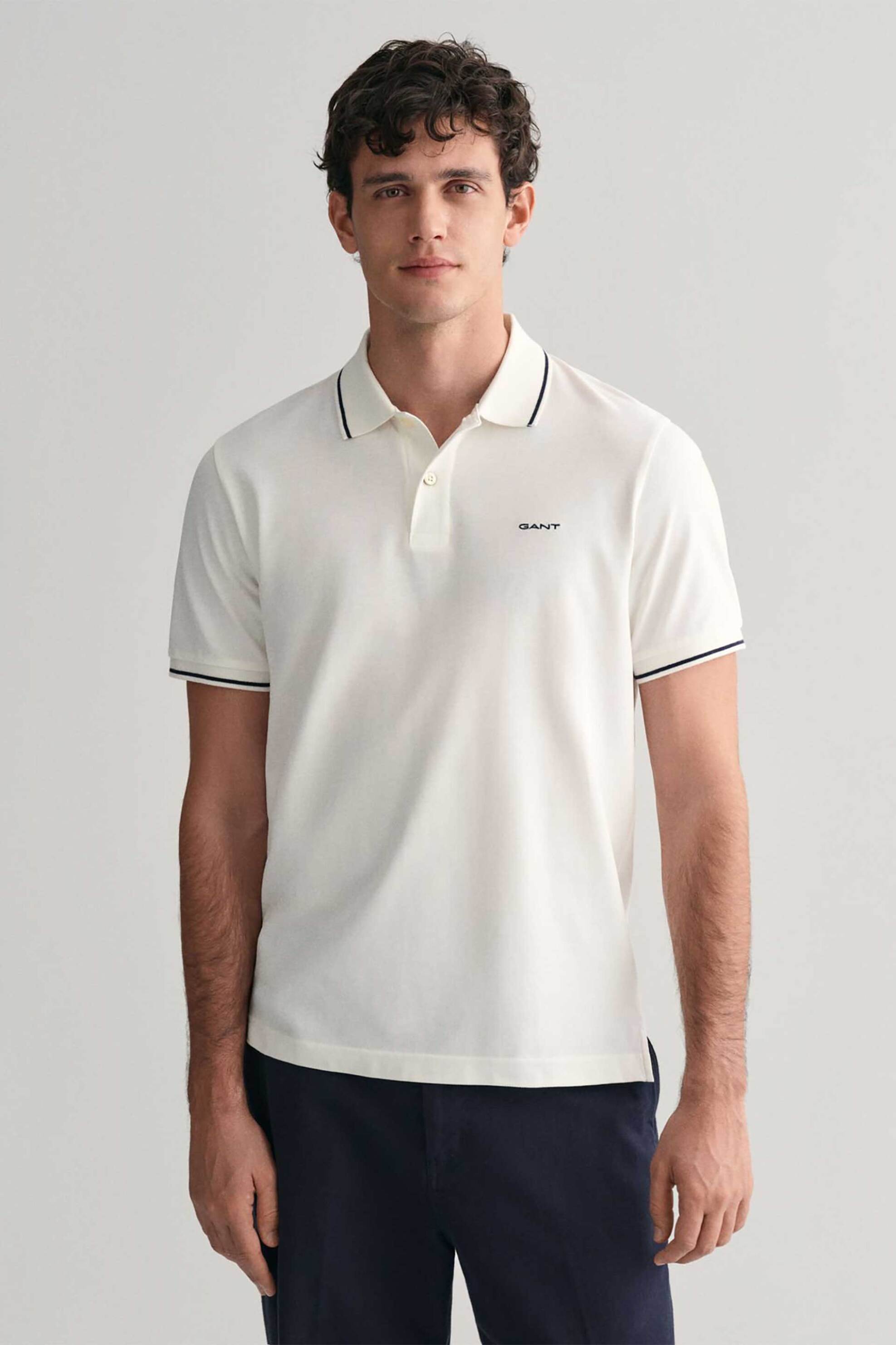 Gant ανδρική μπλούζα πόλο πικέ με contrast trims Regular Fit - 2062034 Λευκό