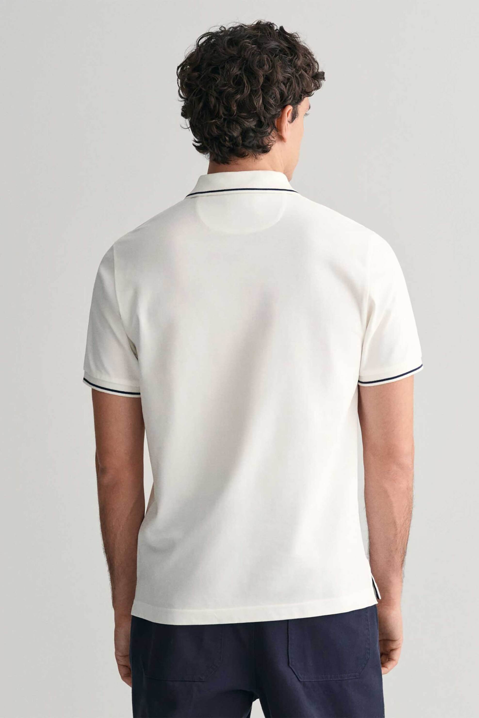 Gant Ανδρική Μπλούζα Πόλο Πικέ με Contrast Trims Regular Fit - 2062034 Λευκό