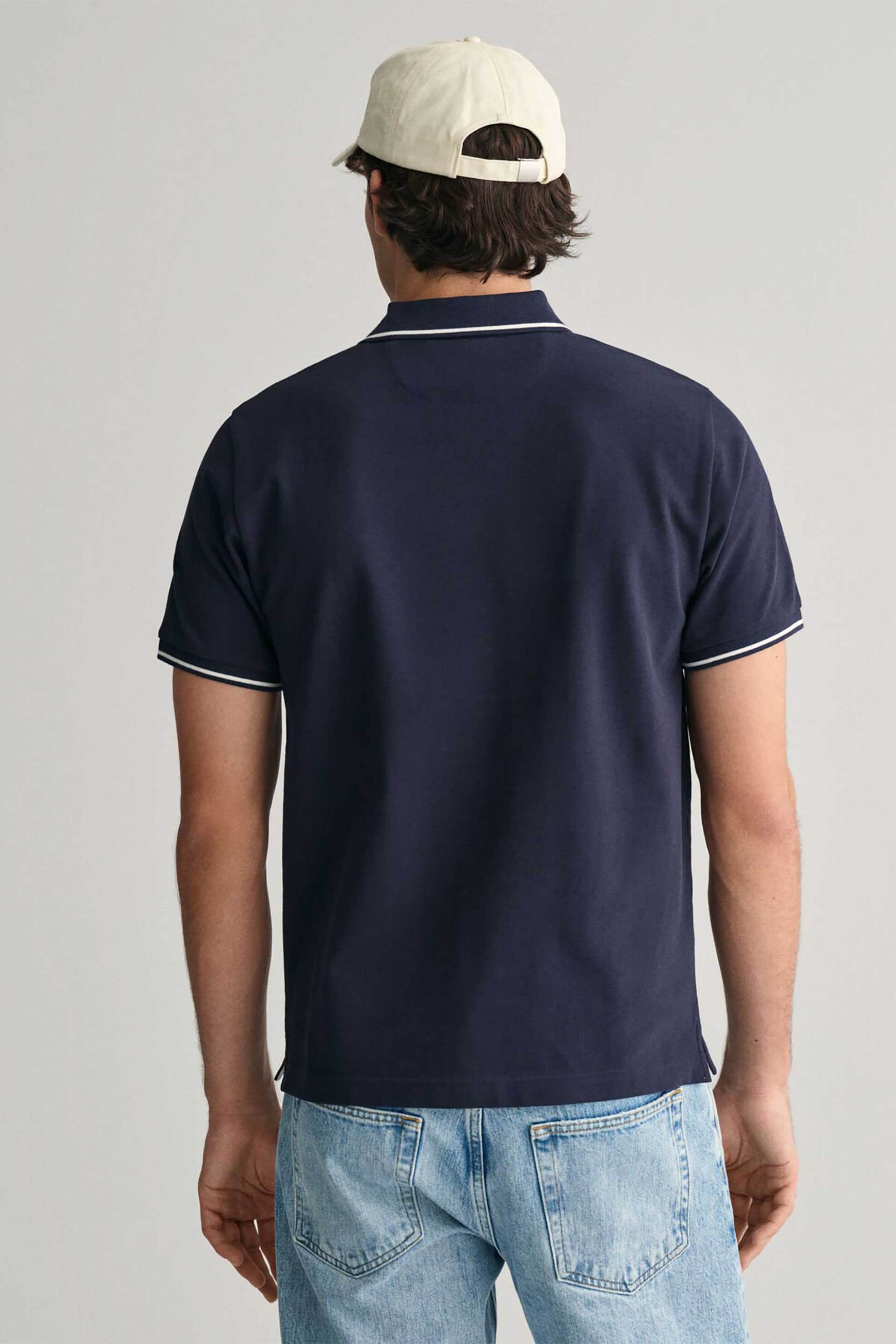 Gant Ανδρική Μπλούζα Πόλο Πικέ με Contrast Trims Regular Fit - 2062034 Μπλε Σκούρο