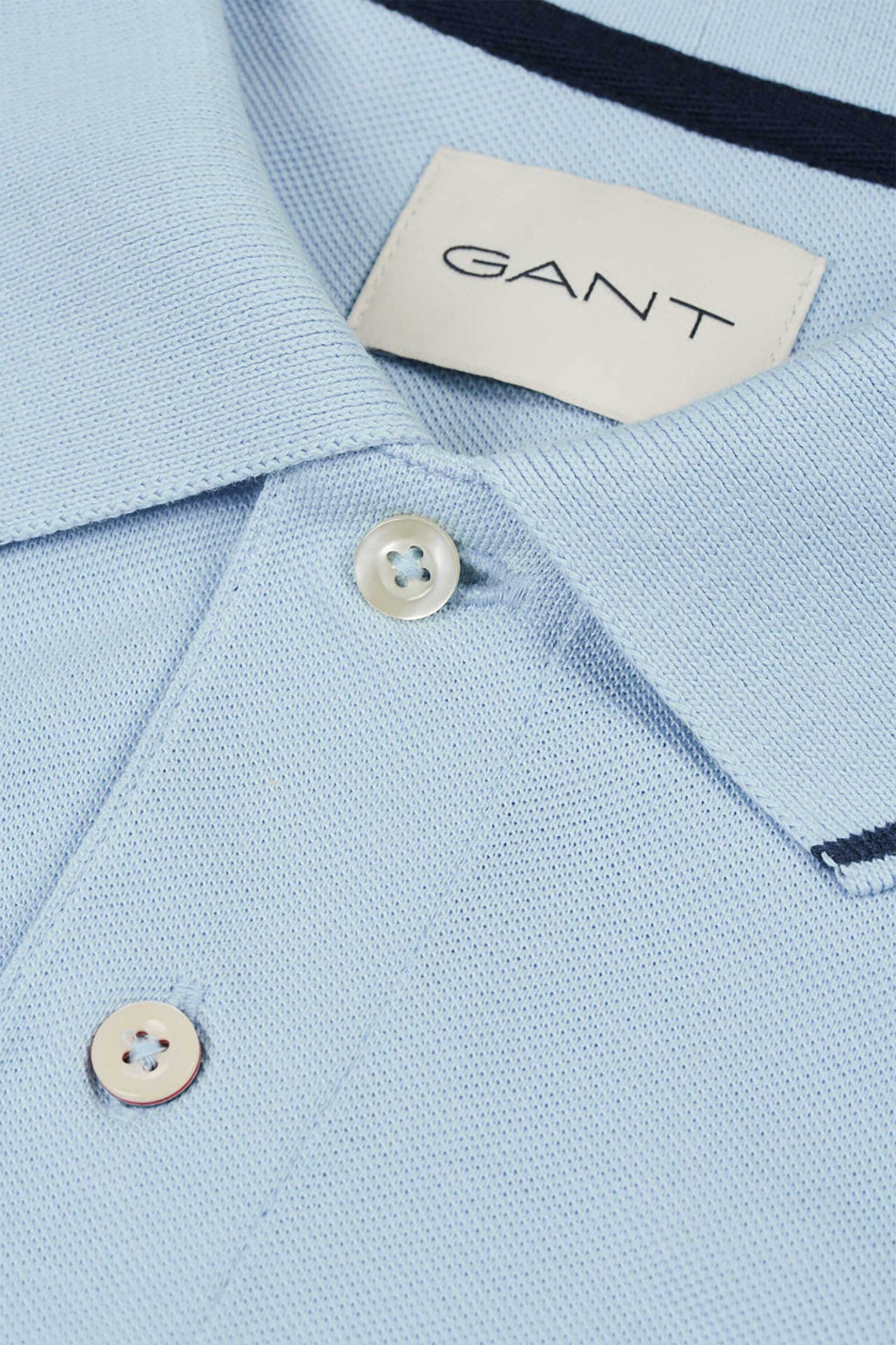 Gant Ανδρική Μπλούζα Πόλο Πικέ με Contrast Trims Regular Fit - 2062034 Μπλε Ανοιχτό
