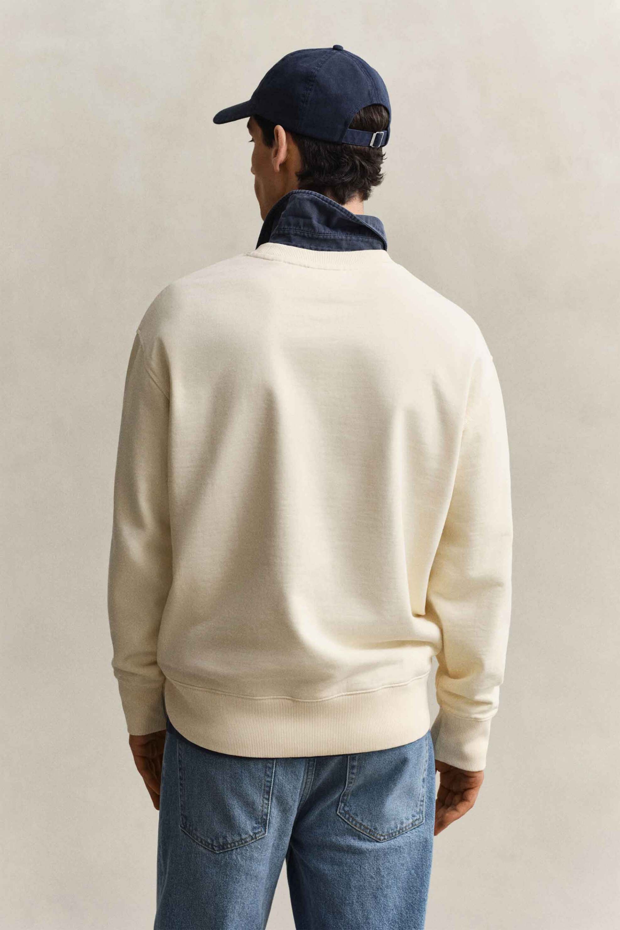 Gant Ανδρική Μπλούζα Φούτερ με Graphic Print Relaxed Fit - 2067123 Κρέμ