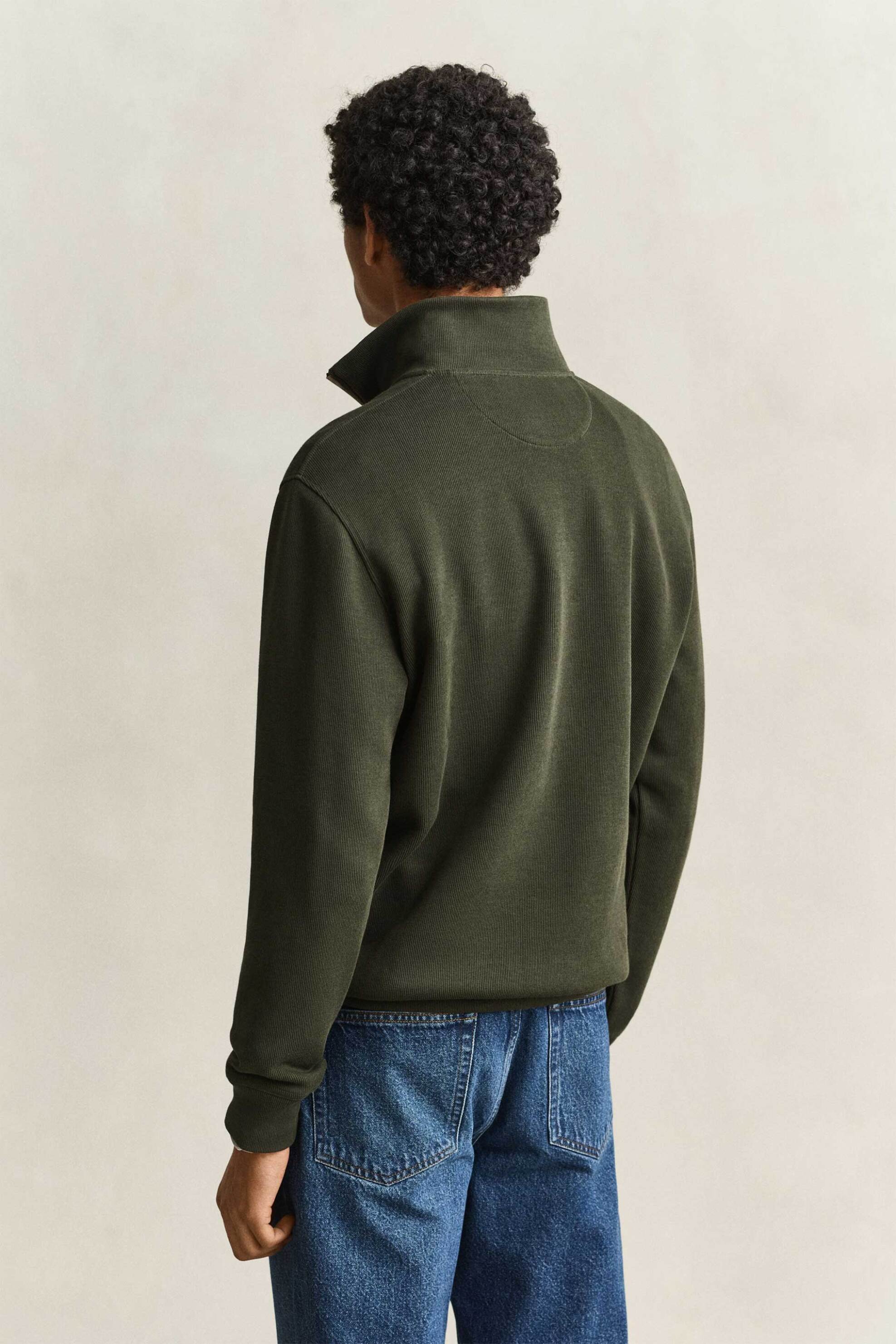 Gant Ανδρική Μπλούζα Φούτερ Ribbed με 1 2 Φερμουάρ Και Κεντημένο Λογότυπο Regular Fit - 2067160 Κυπαρισσί