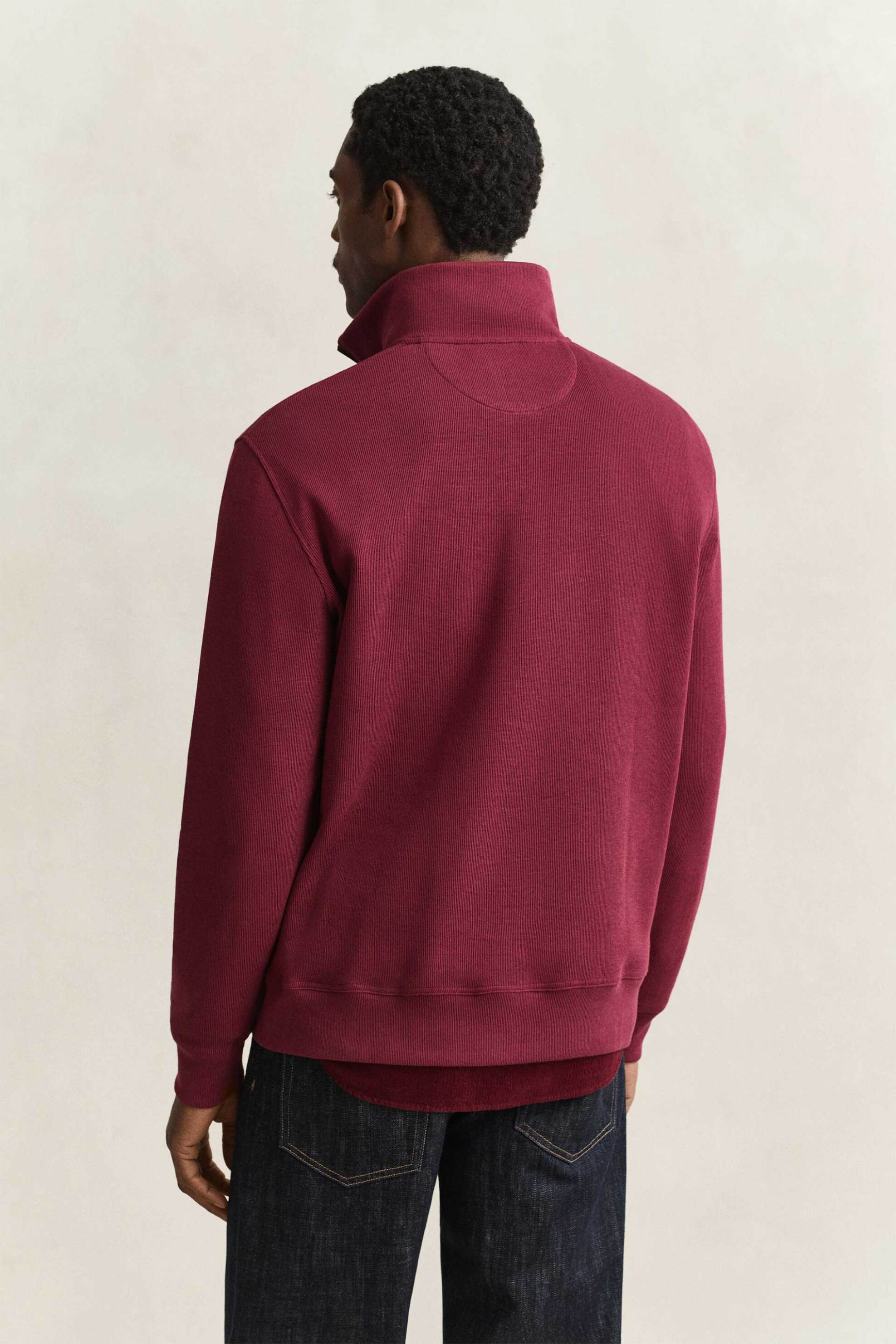 Gant Ανδρική Μπλούζα Φούτερ Ribbed με 1 2 Φερμουάρ Και Κεντημένο Λογότυπο Regular Fit - 2067160 Μπορντό