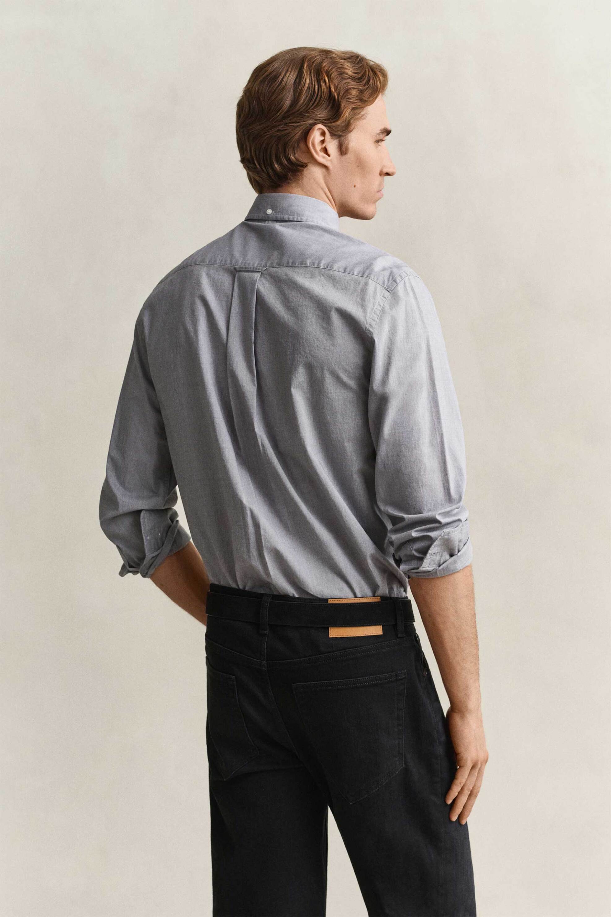 Gant Ανδρικό Πουκάμισο Poplin Button Down με Τσέπη Και Κεντημένο Λογότυπο Regular Fit - 3000100 Γκρι