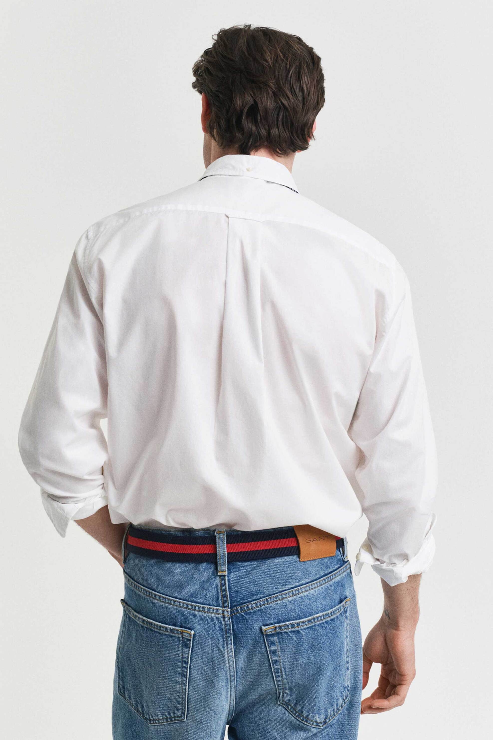 Gant Ανδρικό Πουκάμισο Poplin Button Down με Τσέπη Και Κεντημένο Λογότυπο Regular Fit - 3000100 Λευκό