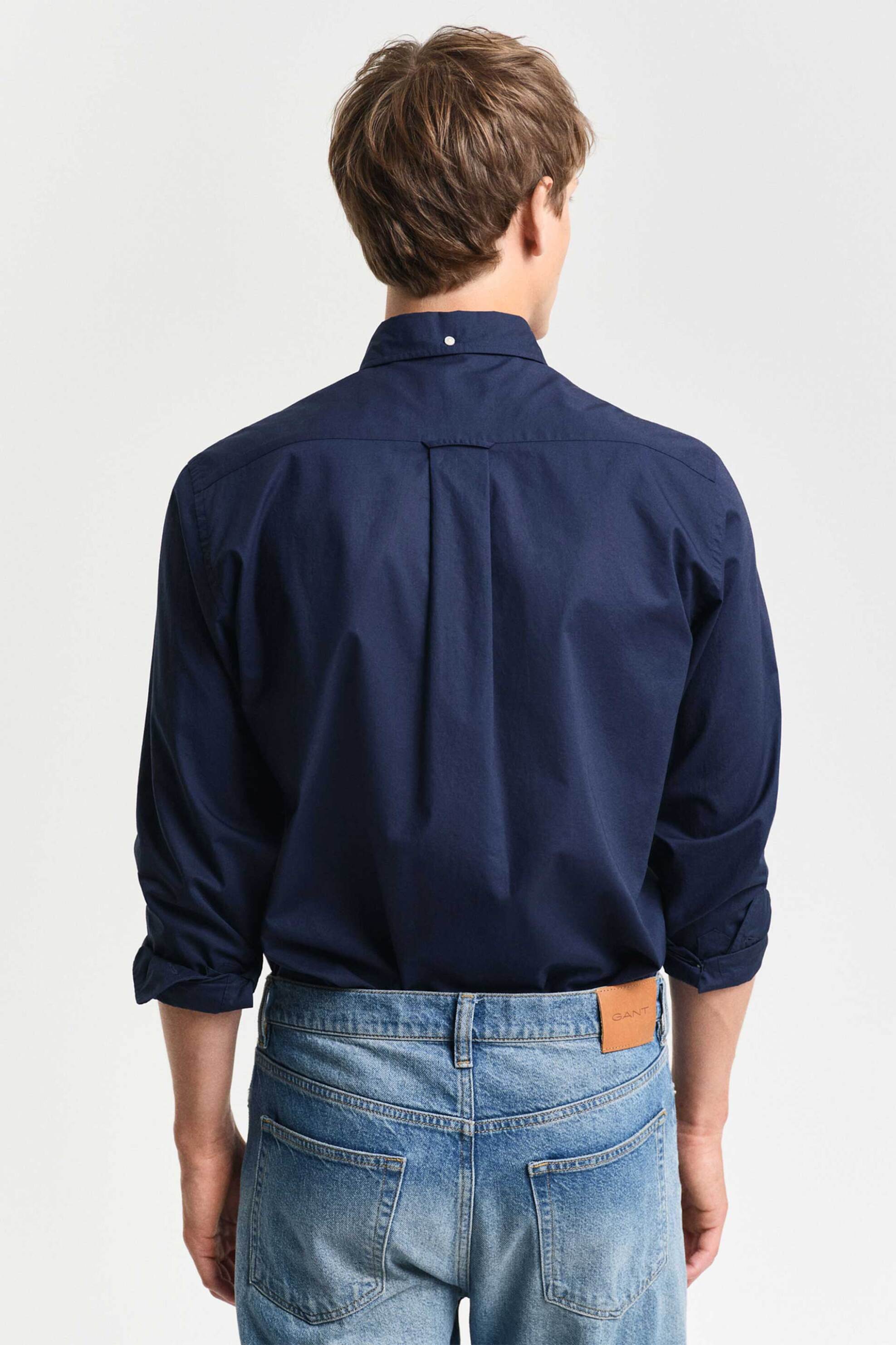 Gant Ανδρικό Πουκάμισο Poplin Button Down με Τσέπη Και Κεντημένο Λογότυπο Regular Fit - 3000100 Μπλε Σκούρο