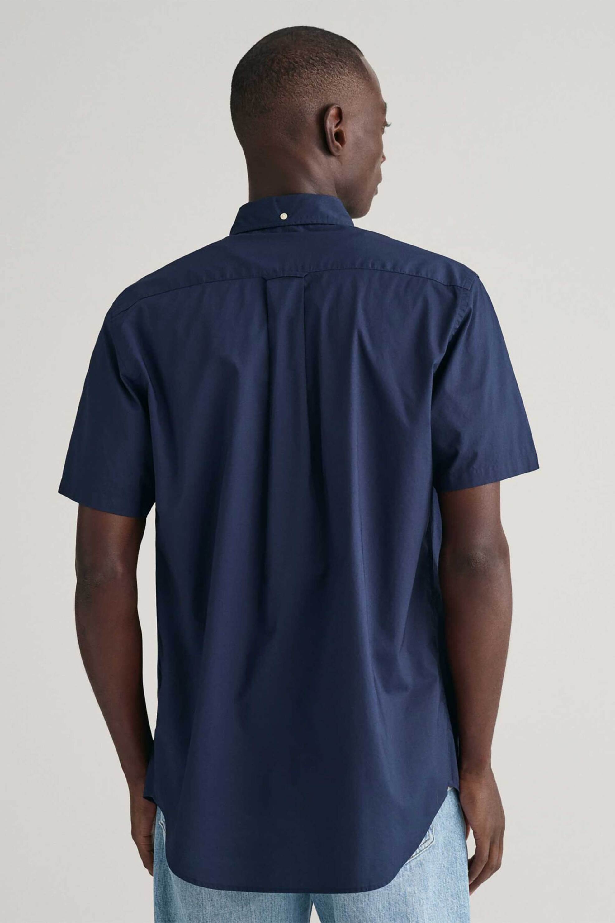 Gant Ανδρικό Κοντομάνικο Πουκάμισο Button Down με Τσέπη Και Λογότυπο Regular Fit - 3000101 Μπλε Σκούρο