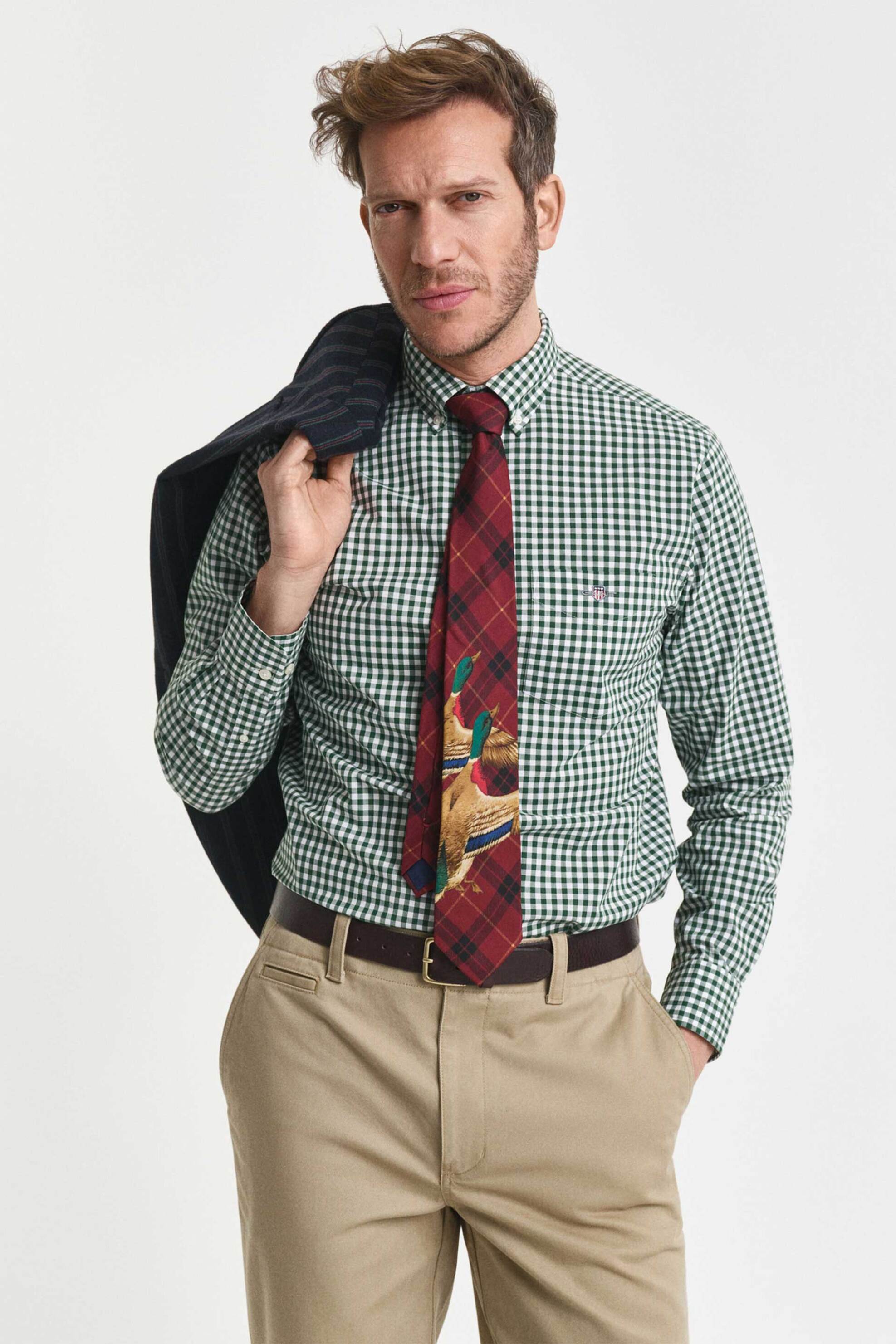 Gant ανδρικό πουκάμισο button down classic poplin με καρό σχέδιο και τσέπη με κεντημένο λογότυπο Regular Fit - 3000120 Κυπαρισσί