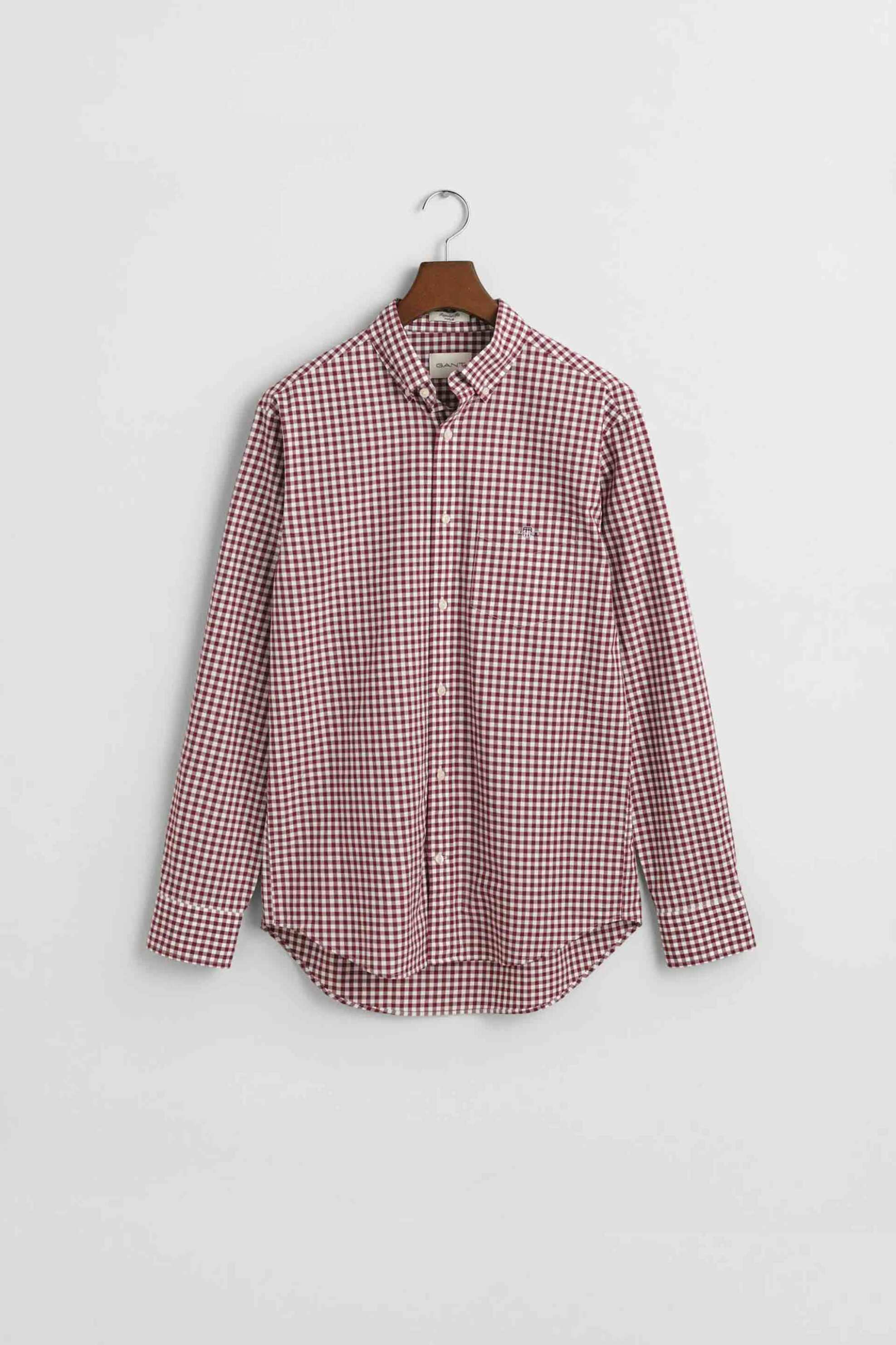 Gant ανδρικό πουκάμισο button down classic poplin με καρό σχέδιο και τσέπη με κεντημένο λογότυπο Regular Fit - 3000120 Μπορντό