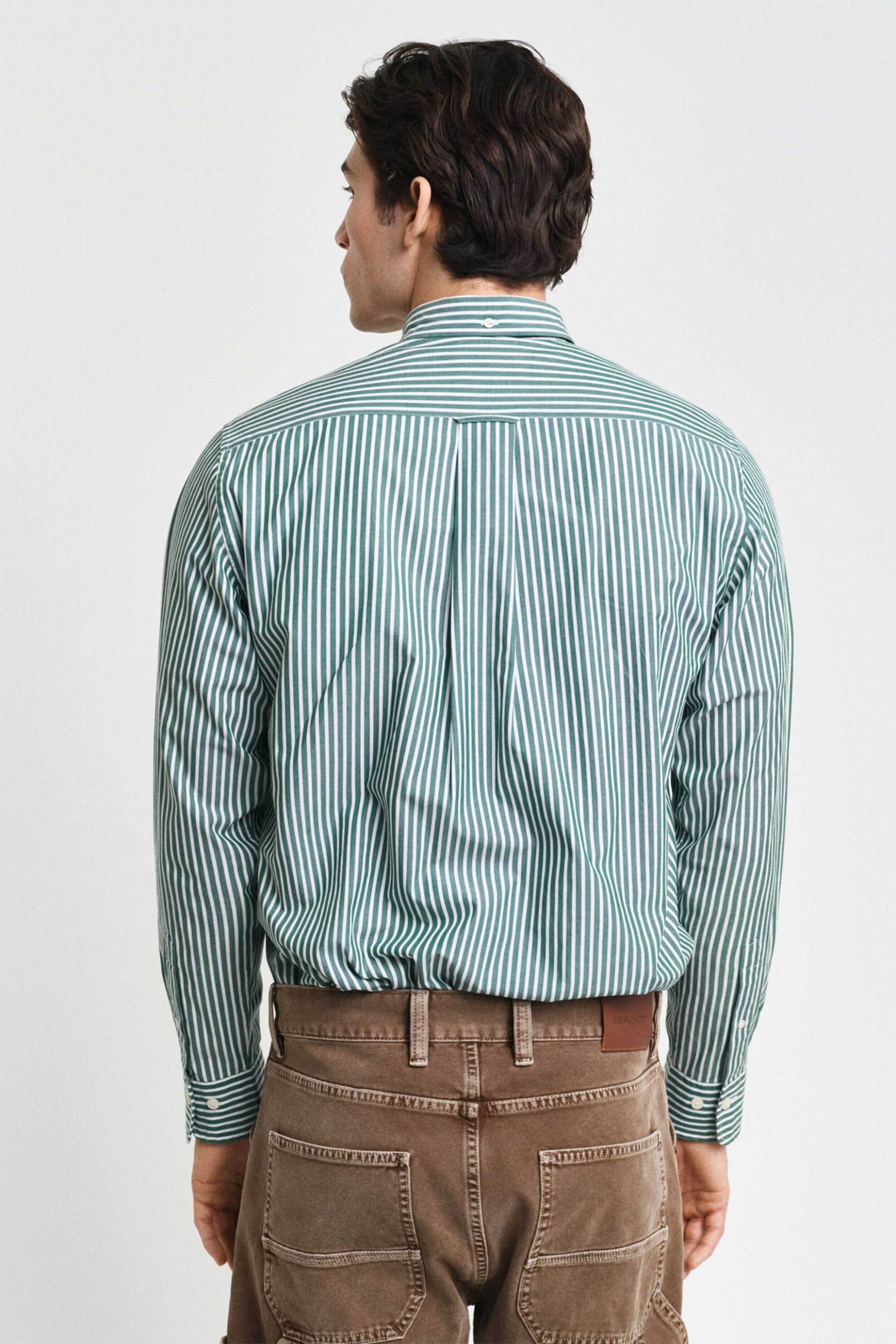 Gant Ανδρικό Πουκάμισο Button Down με Ριγέ Σχέδιο Και Τσέπη Κεντημένο Λογότυπο Regular Fit - 3000130 Πράσινο