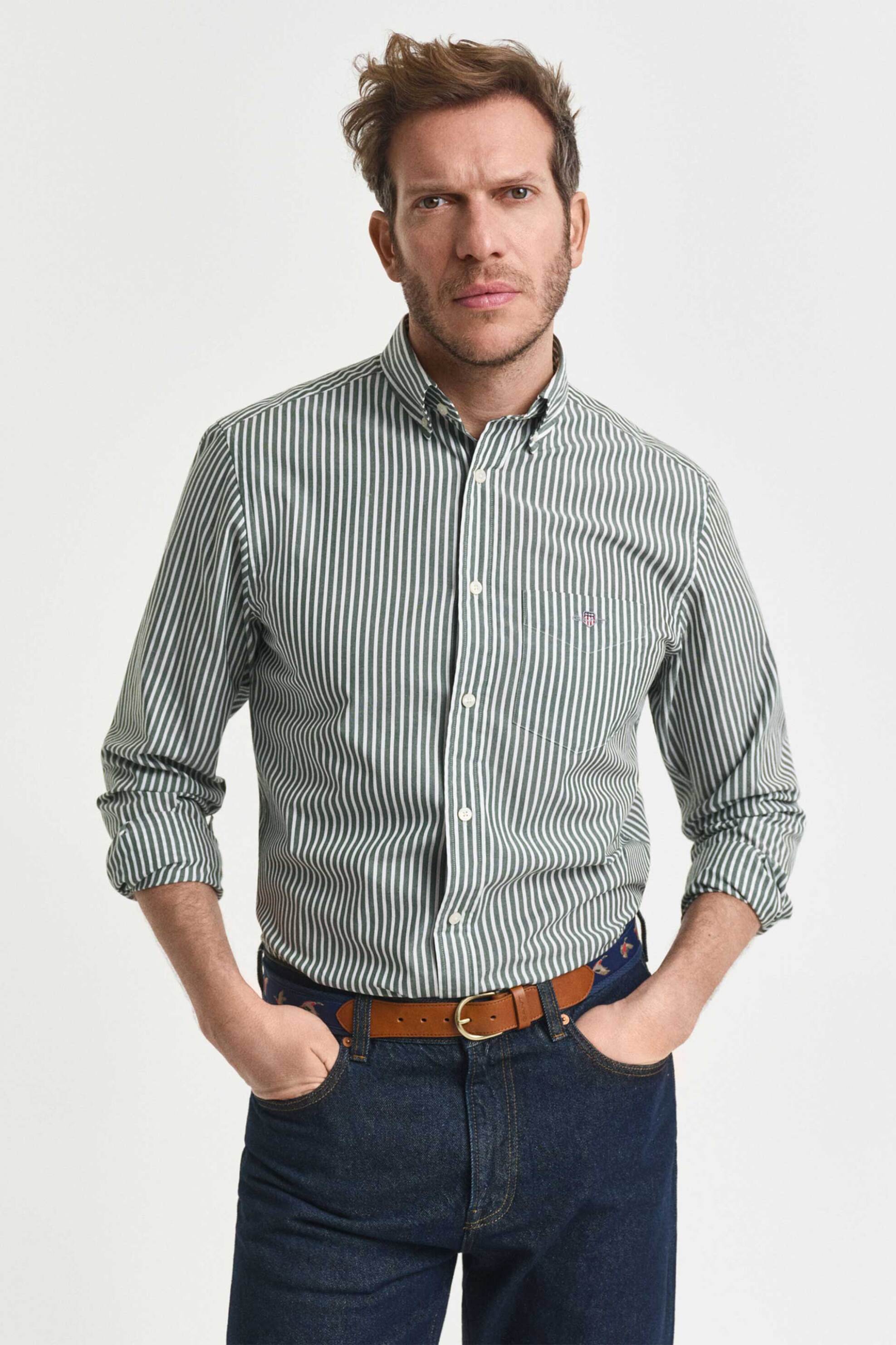Gant ανδρικό πουκάμισο button down classic poplin με ριγέ σχέδιο και τσέπη με κεντημένο λογότυπο Regular Fit - 3000130 Κυπαρισσί