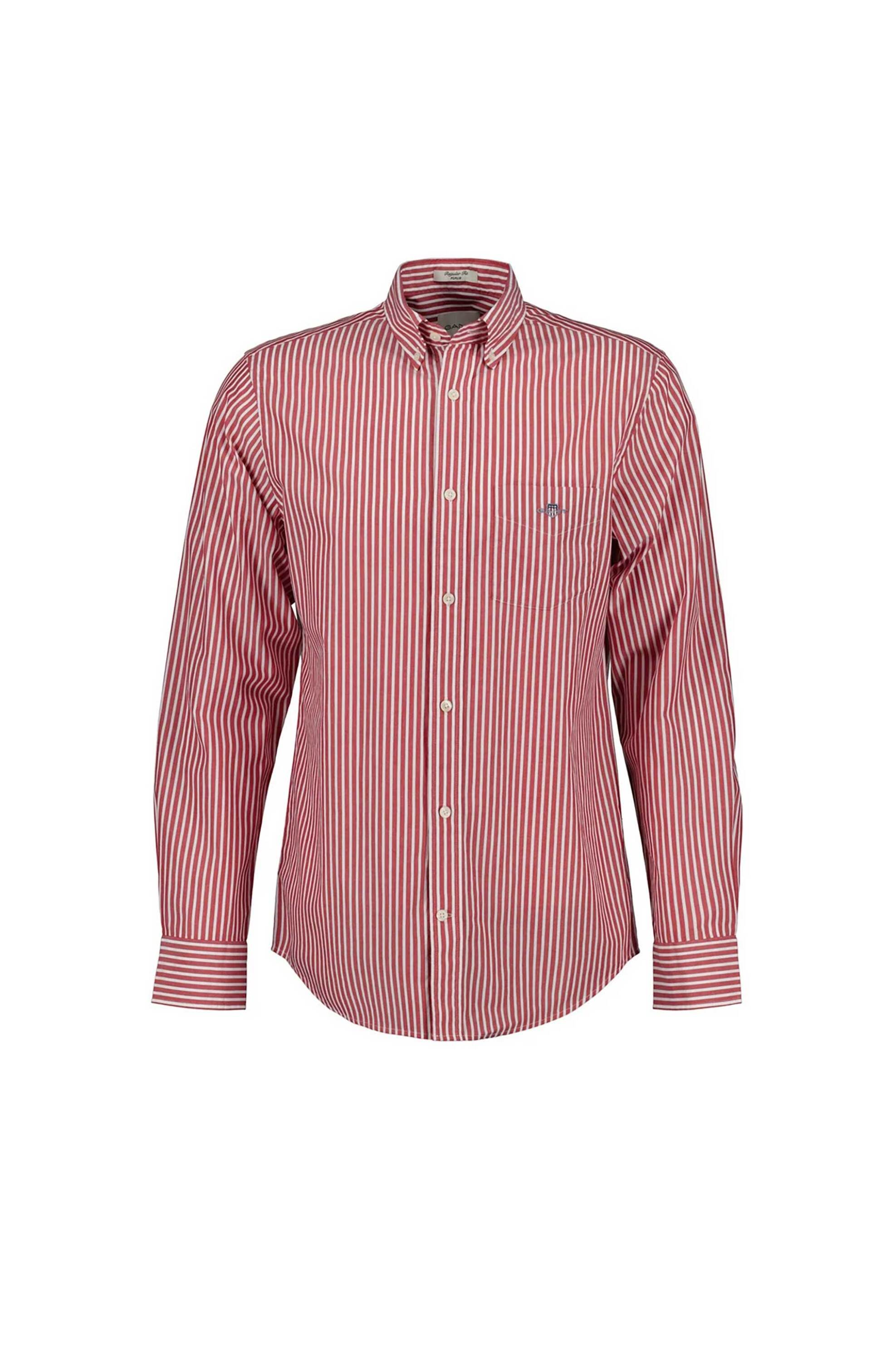 Gant ανδρικό πουκάμισο button down classic poplin με ριγέ σχέδιο και τσέπη με κεντημένο λογότυπο Regular Fit - 3000130 Κόκκινο
