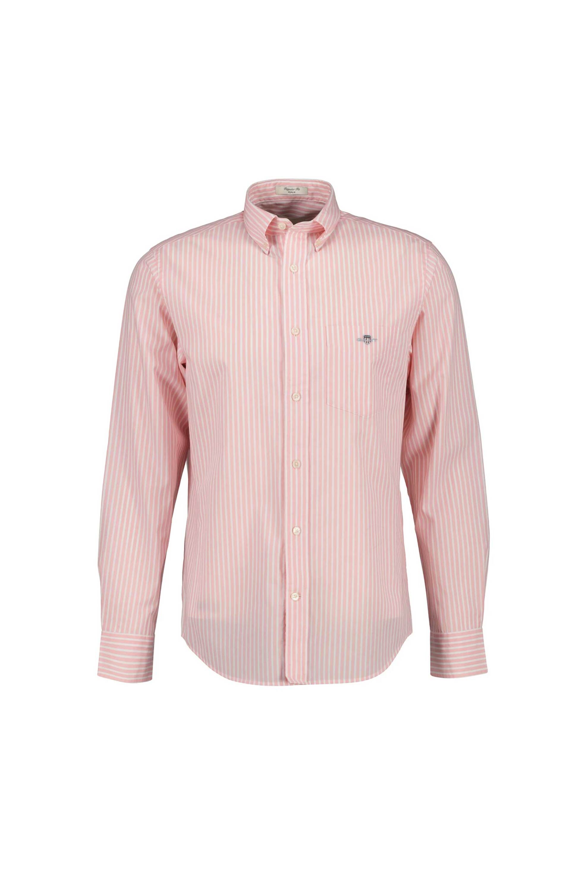 Gant ανδρικό πουκάμισο button down με ριγέ σχέδιο και τσέπη με κεντημένο λογότυπο Regular Fit - 3000130 Ροζ