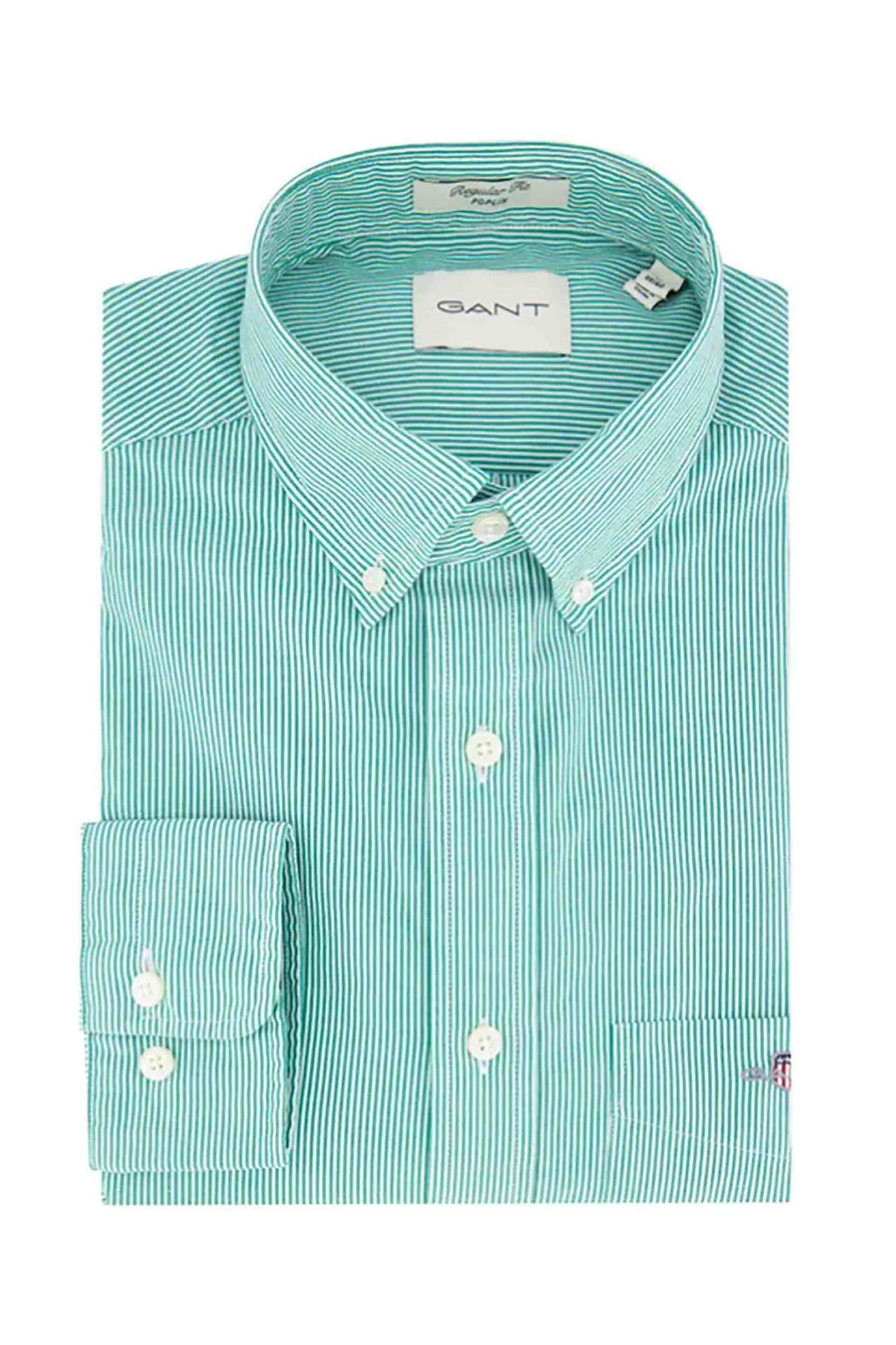 Gant ανδρικό πουκάμισο button down με ψιλό ριγέ σχέδιο και τσέπη με κεντημένο λογότυπο Regular Fit - 3000140 Βεραμάν