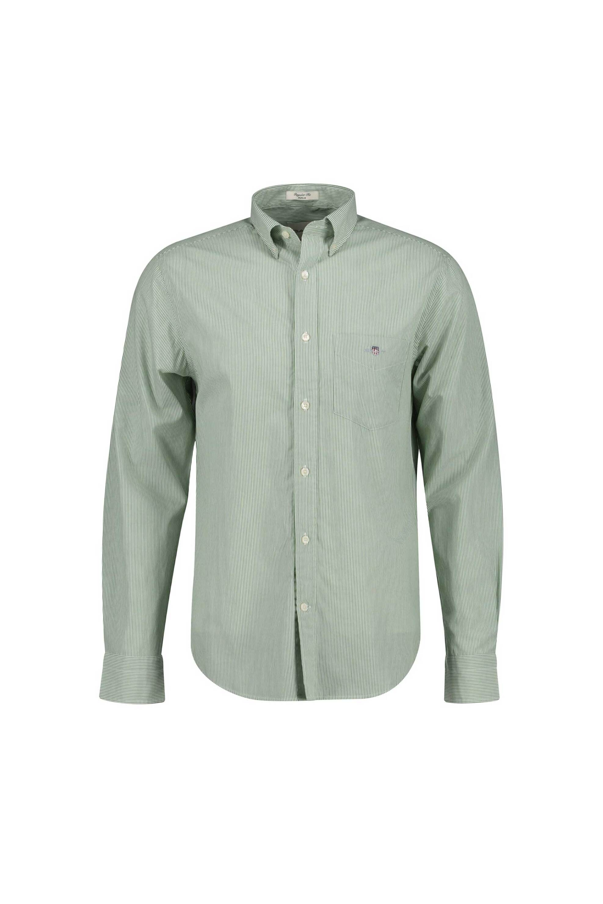 Gant ανδρικό πουκάμισο button down με ψιλό ριγέ σχέδιο και τσέπη με κεντημένο λογότυπο Regular Fit - 3000140 Πράσινο