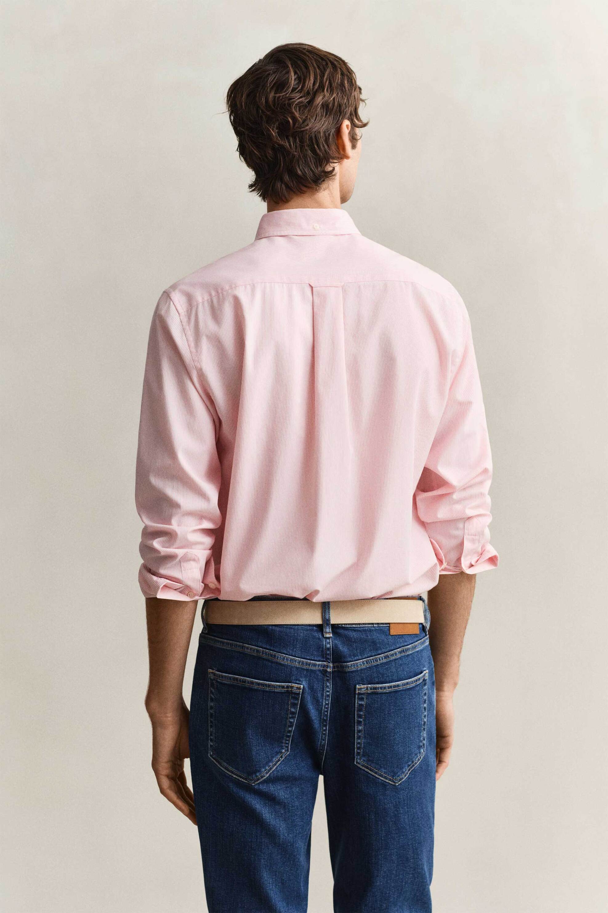 Gant Ανδρικό Πουκάμισο Button Down με Ψιλό Ριγέ Σχέδιο Και Τσέπη Κεντημένο Λογότυπο Regular Fit - 3000140 Ροζ