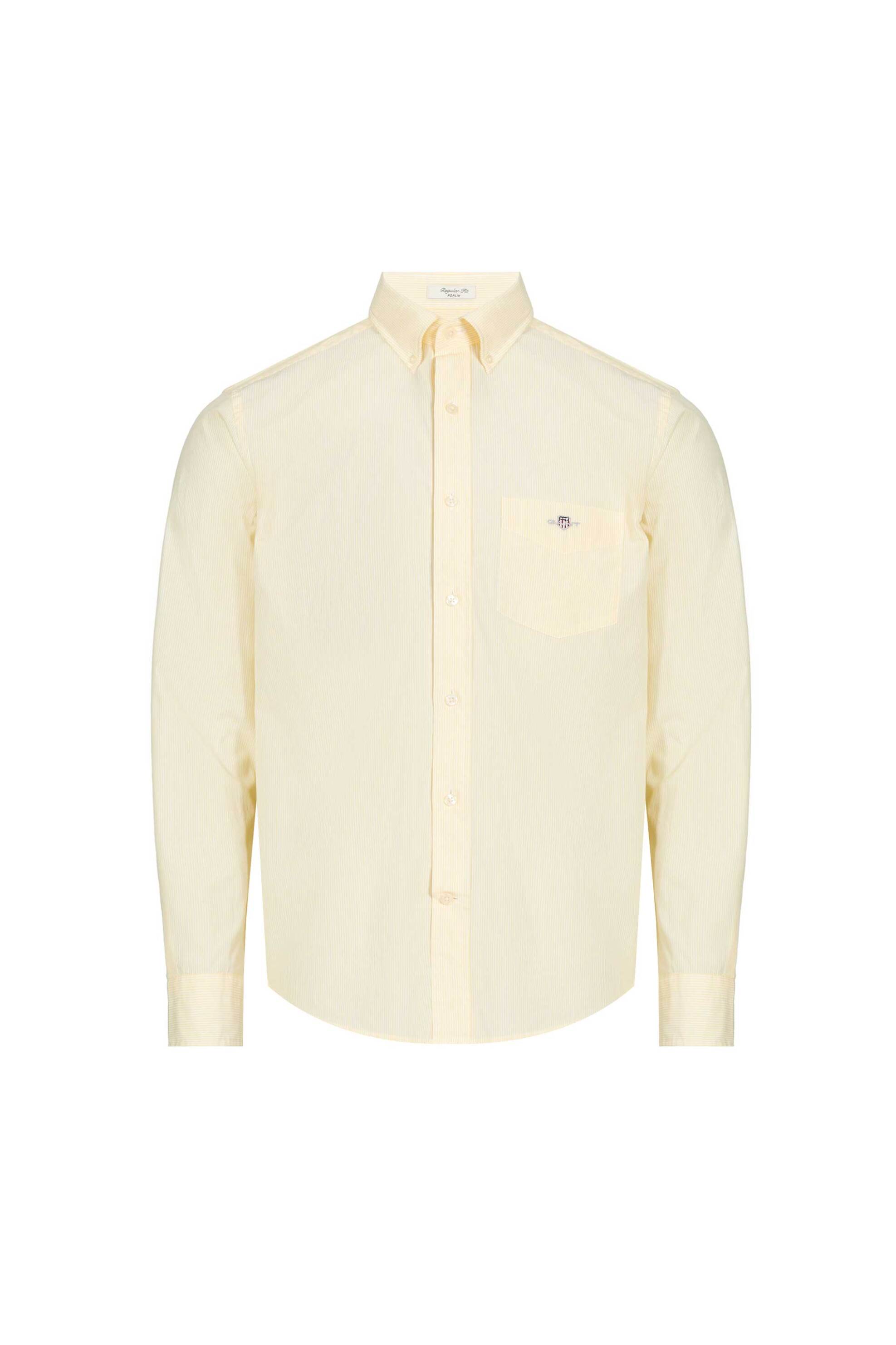 Gant Ανδρικό Πουκάμισο Button Down με Ψιλό Ριγέ Σχέδιο Και Τσέπη Κεντημένο Λογότυπο Regular Fit - 3000140 Κίτρινο Ανοιχτό
