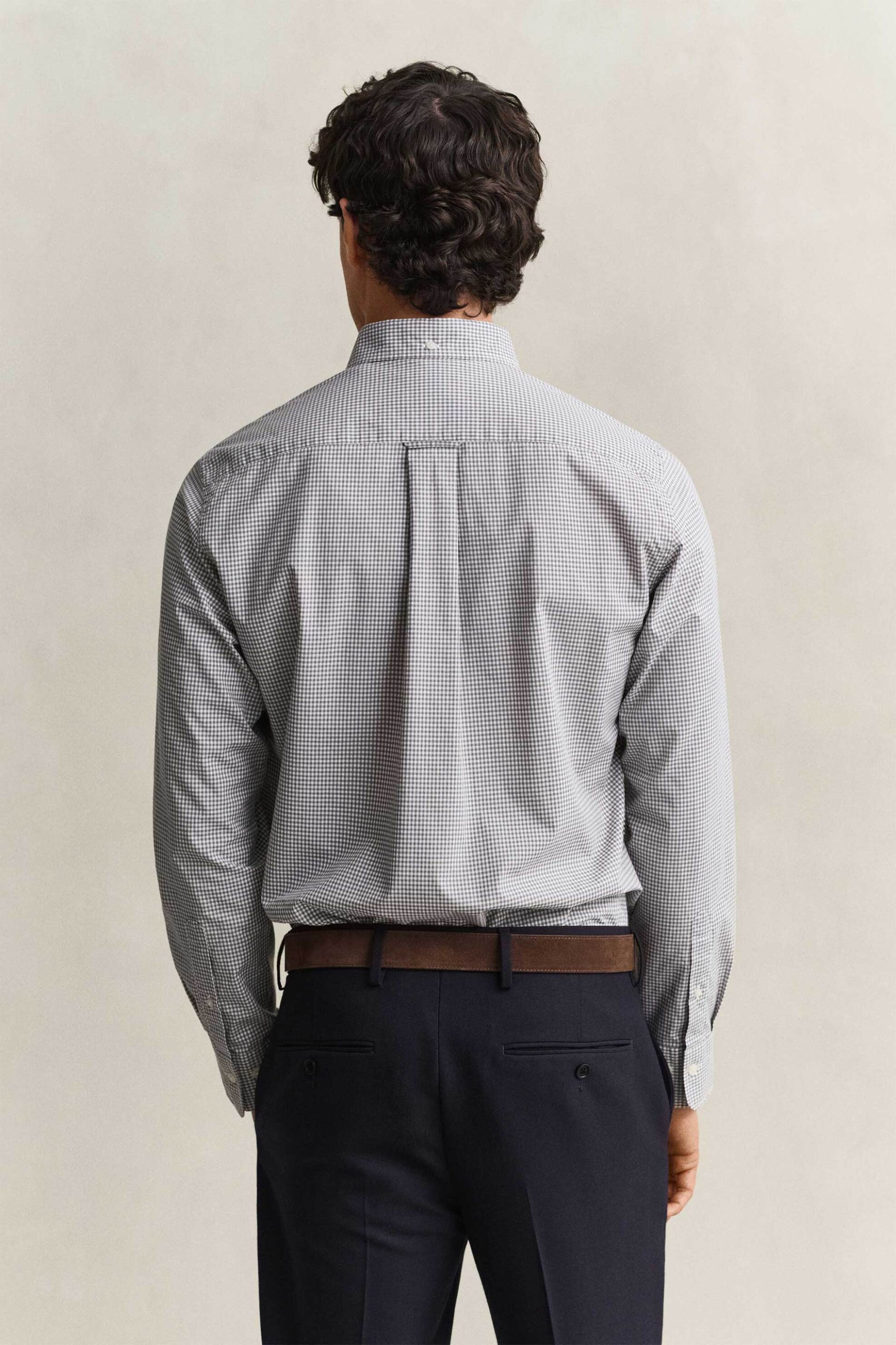 Gant Ανδρικό Πουκάμισο Poplin Button Down με Καρό Σχέδιο Και Τσέπη Κεντημένο Λογότυπο Regular Fit - 3000150 Γκρι