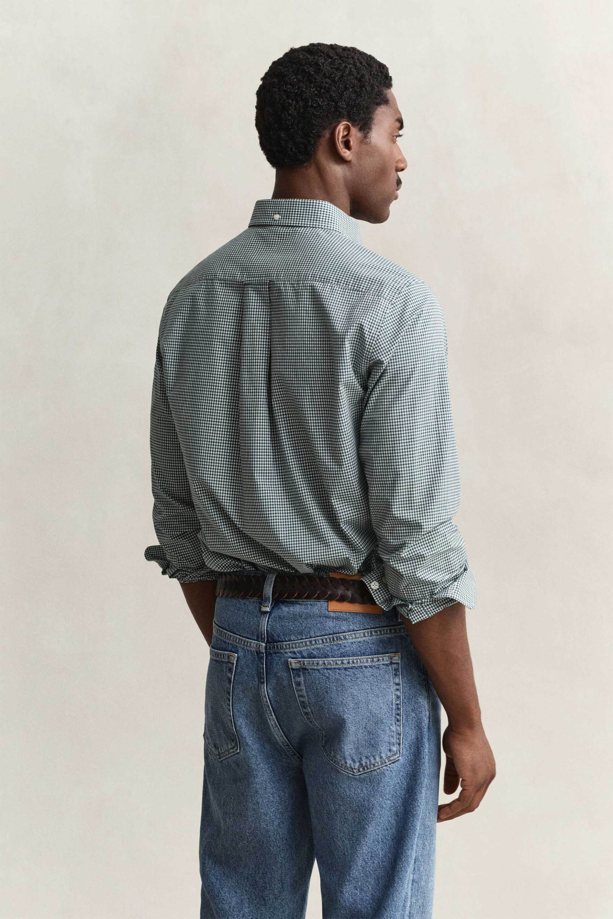 Gant Ανδρικό Πουκάμισο Poplin Button Down με Καρό Σχέδιο Και Τσέπη Κεντημένο Λογότυπο Regular Fit - 3000150 Πράσινο Leaf