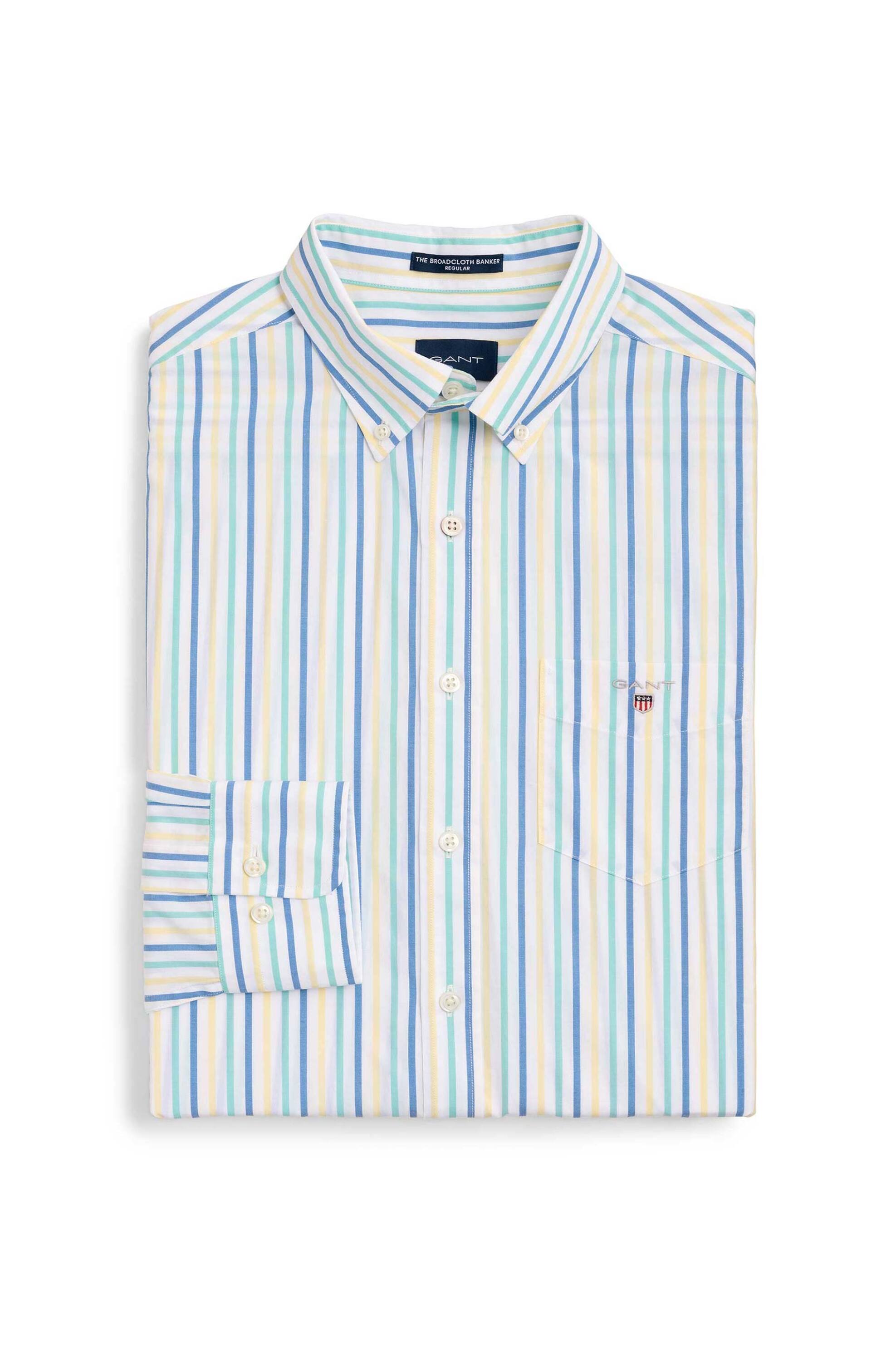 Gant ανδρικό πουκάμισο button down με ριγέ σχέδιο και τσέπη με λογότυπο Regular Fit - 3058000 Πράσινο Ανοιχτό