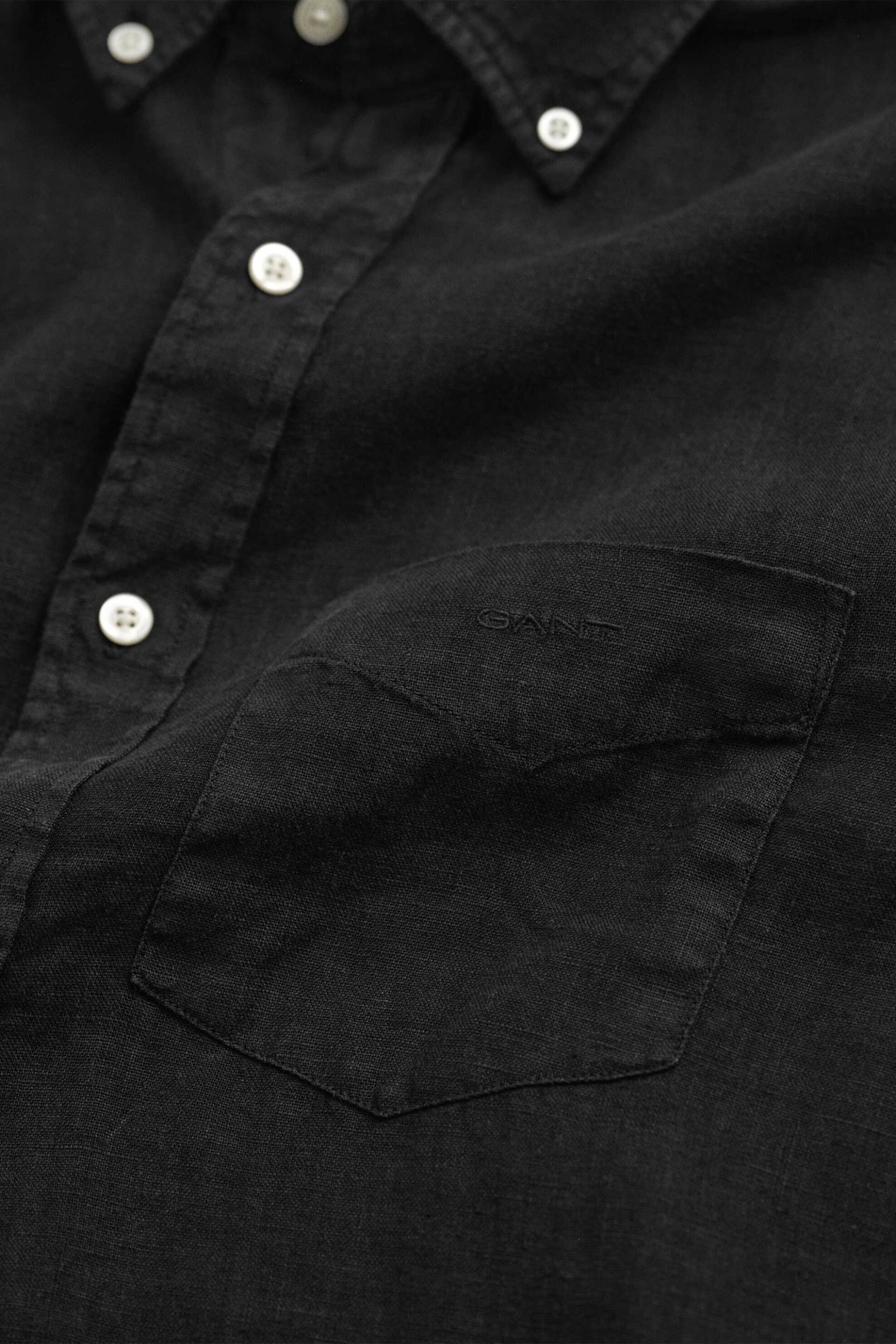 Gant Ανδρικό Λινό Πουκάμισο Button Down με Τσέπη Και Κεντημένο Λογότυπο Regular Fit - 3240120 Μαύρο