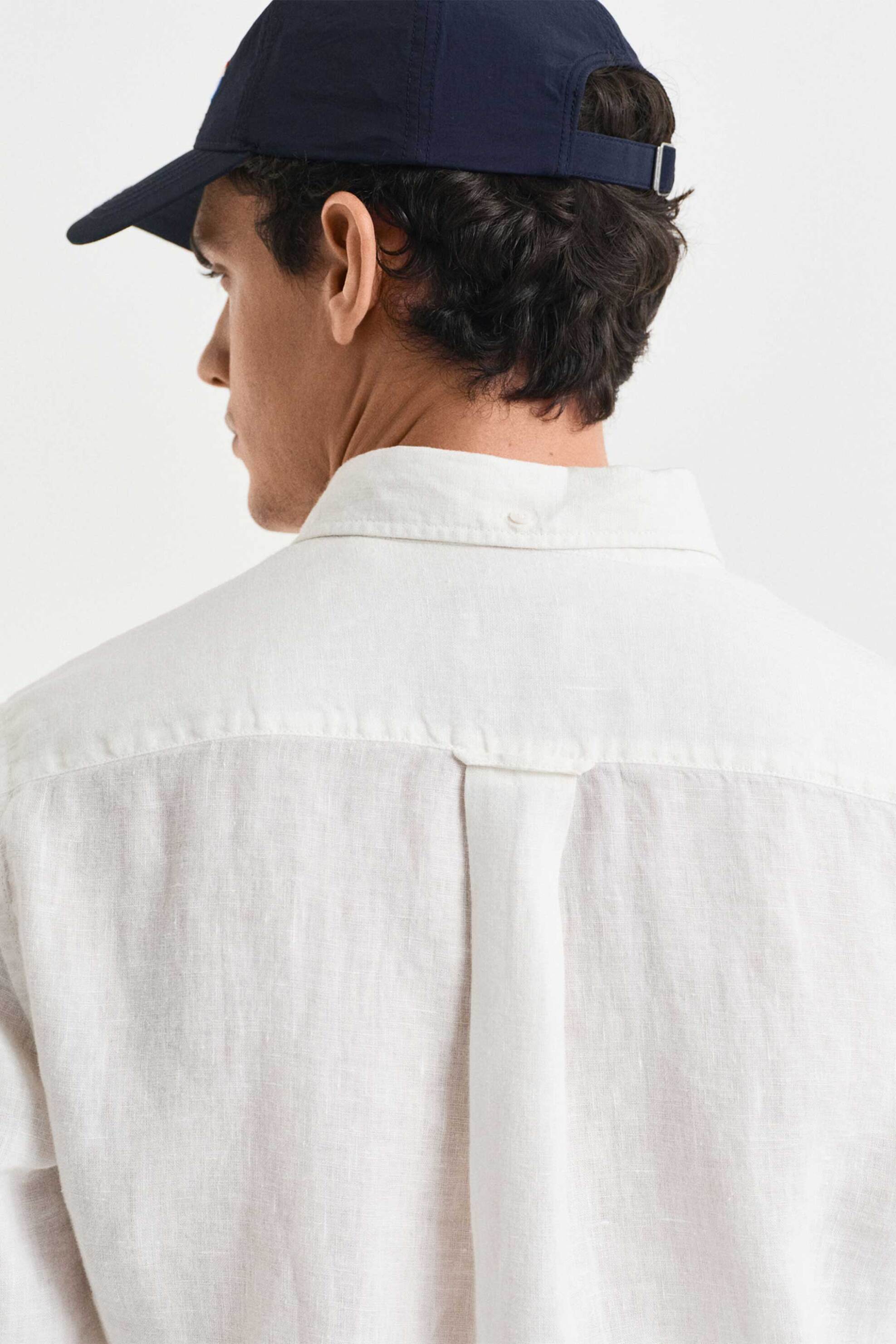 Gant Ανδρικό Λινό Πουκάμισο Button Down με Τσέπη Και Κεντημένο Λογότυπο Regular Fit - 3240120 Λευκό