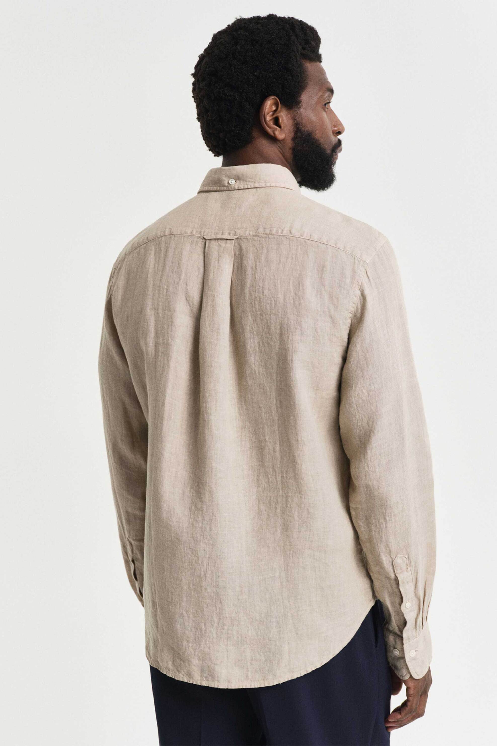 Gant Ανδρικό Λινό Πουκάμισο Button Down με Τσέπη Και Κεντημένο Λογότυπο Regular Fit - 3240120 Καφέ Latte