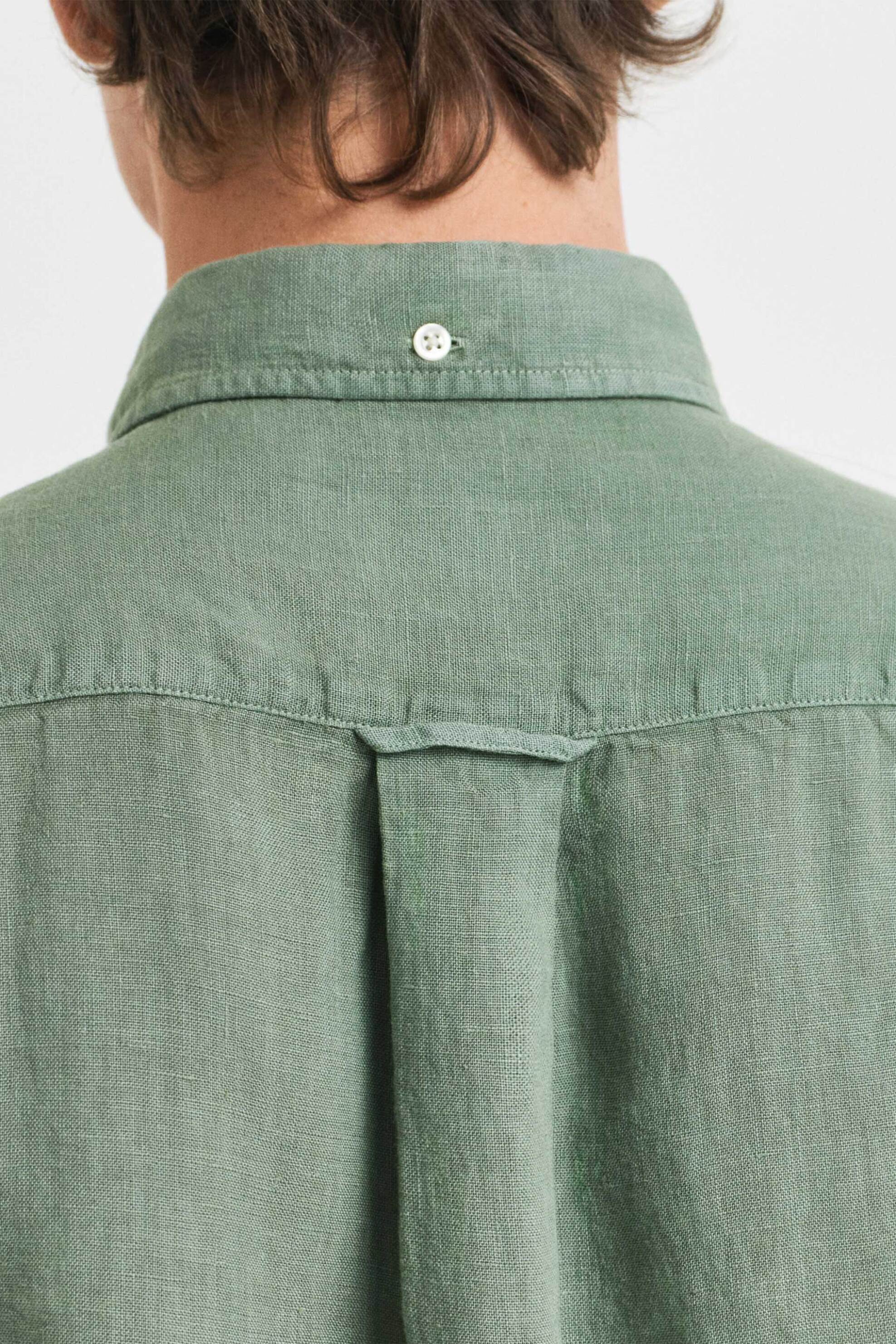 Gant Ανδρικό Λινό Πουκάμισο Button Down με Τσέπη Και Κεντημένο Λογότυπο Regular Fit - 3240120 Πράσινο Ανοιχτό