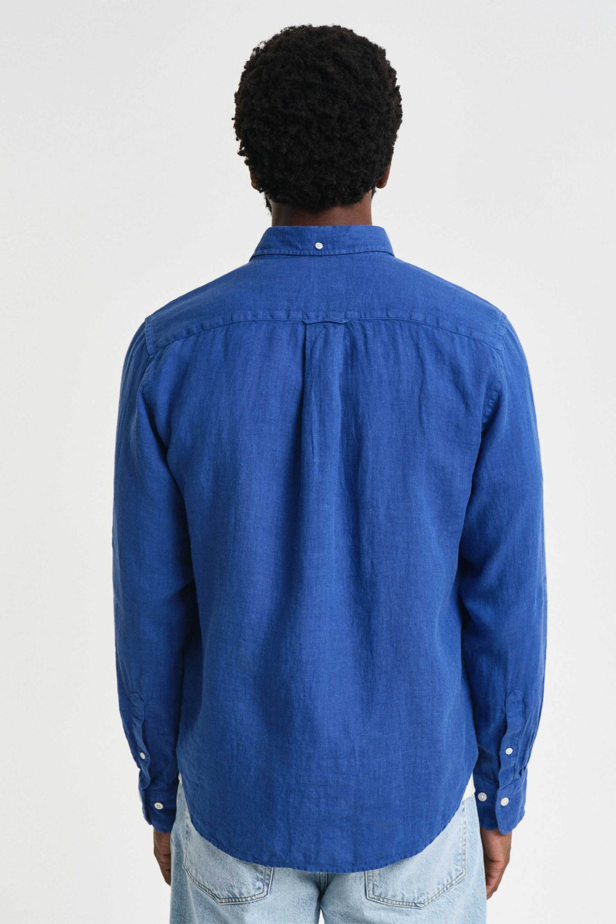 Gant Ανδρικό Λινό Πουκάμισο Button Down με Τσέπη Και Κεντημένο Λογότυπο Regular Fit - 3240120 Μπλε