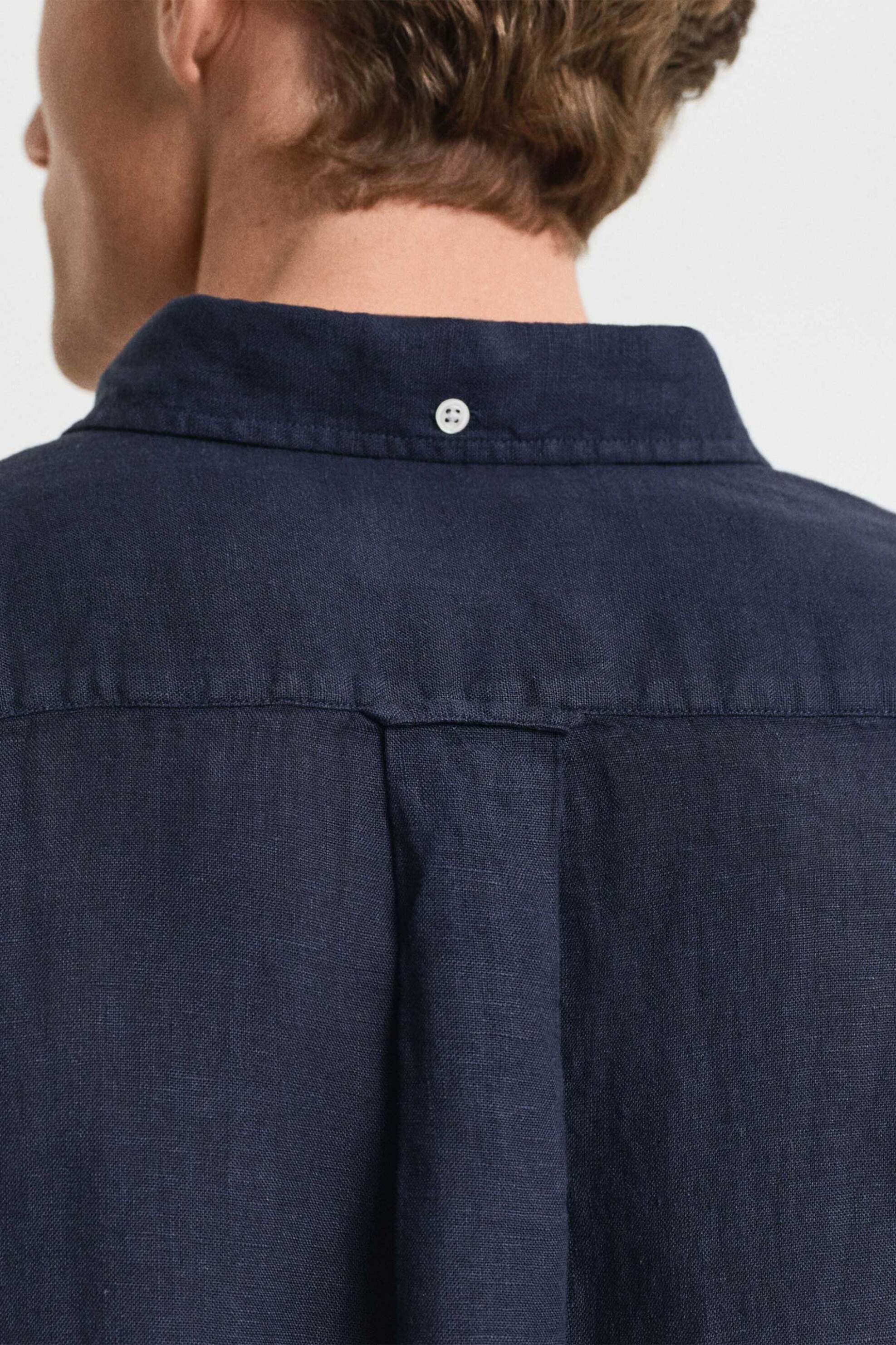 Gant Ανδρικό Λινό Πουκάμισο Button Down με Τσέπη Και Κεντημένο Λογότυπο Regular Fit - 3240120 Μπλε Σκούρο
