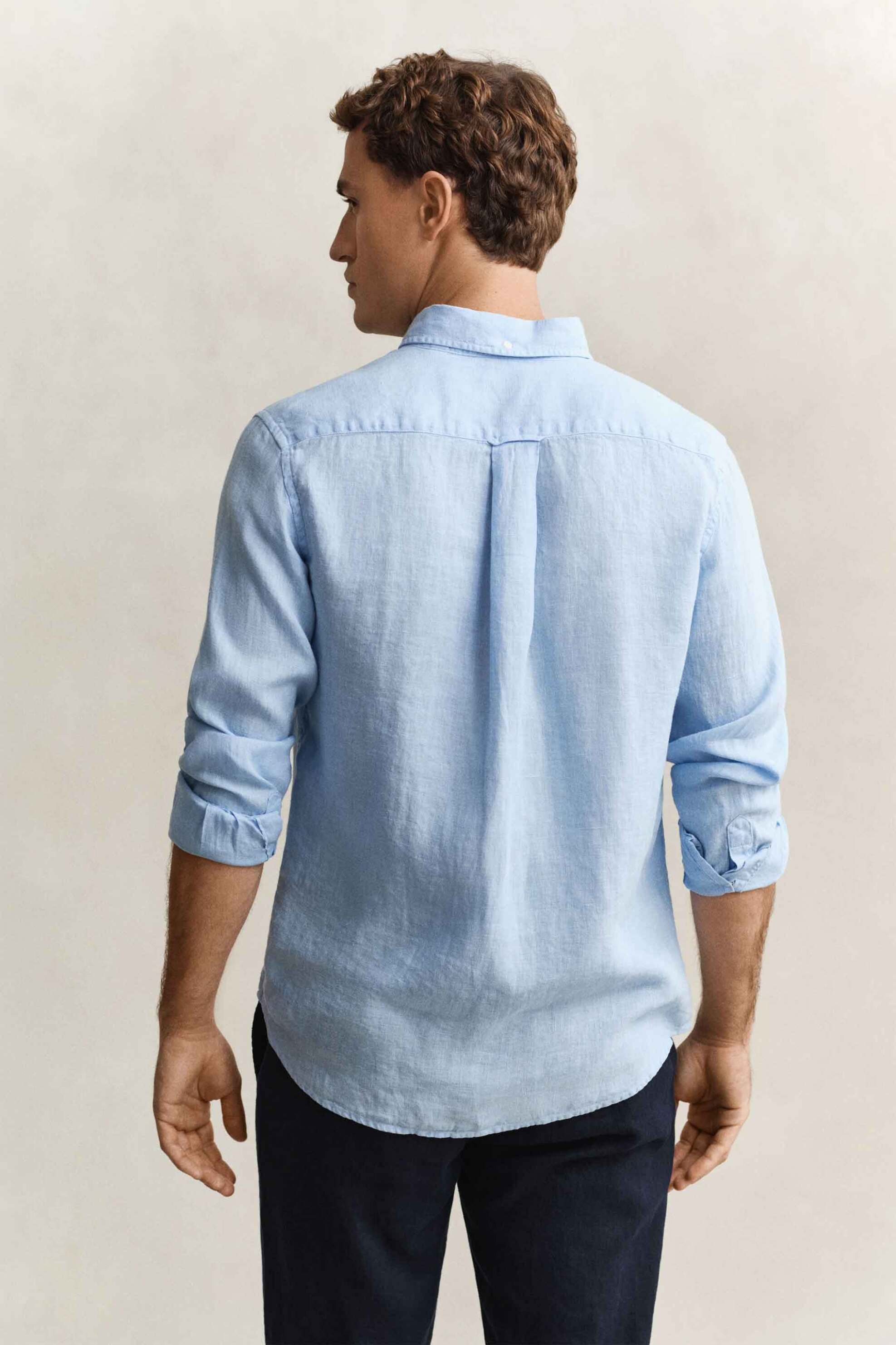 Gant Ανδρικό Λινό Πουκάμισο Button Down με Τσέπη Και Κεντημένο Λογότυπο Regular Fit - 3240120 Γαλάζιο