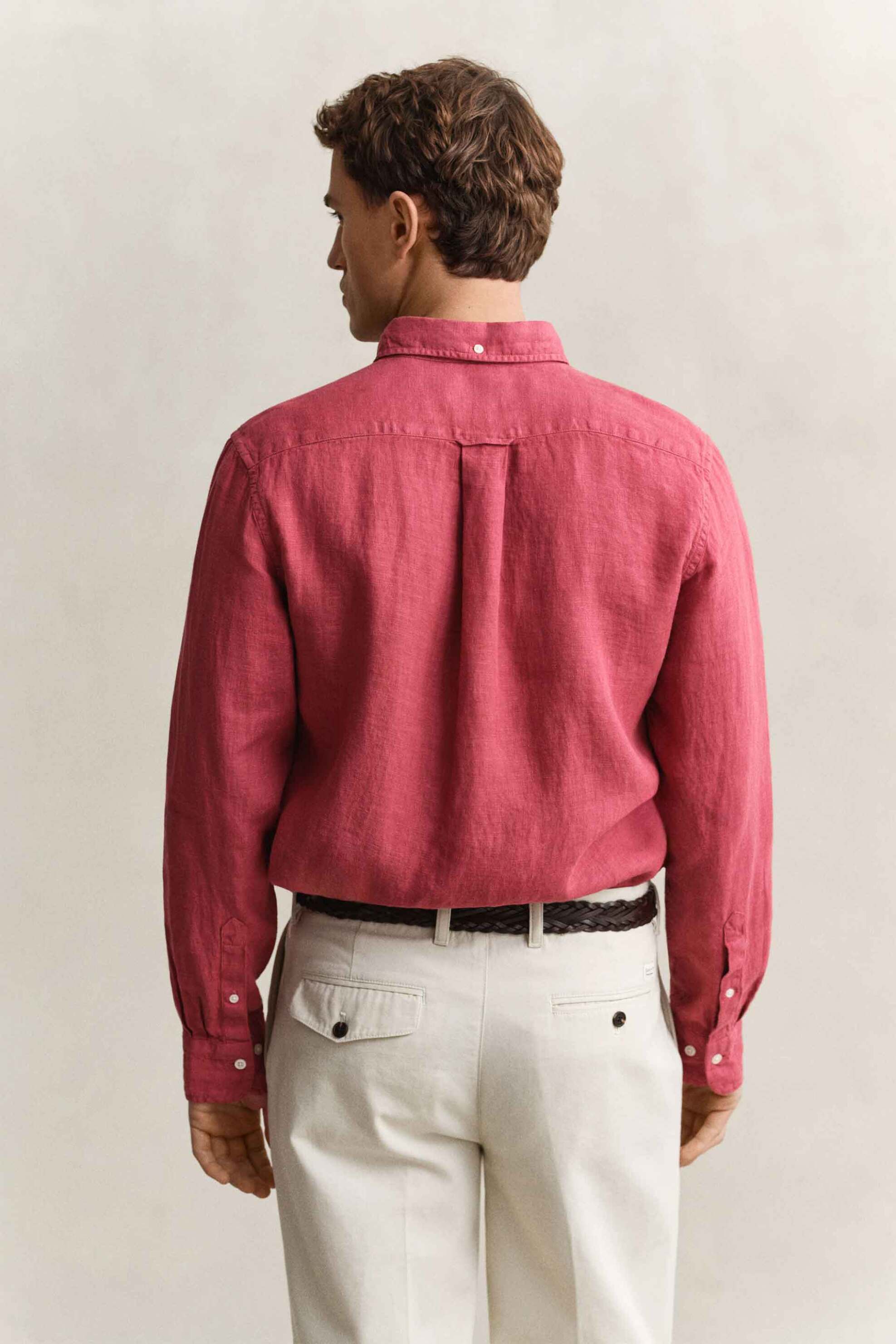 Gant Ανδρικό Λινό Πουκάμισο Button Down με Τσέπη Και Κεντημένο Λογότυπο Regular Fit - 3240120 Κόκκινο Scarlet