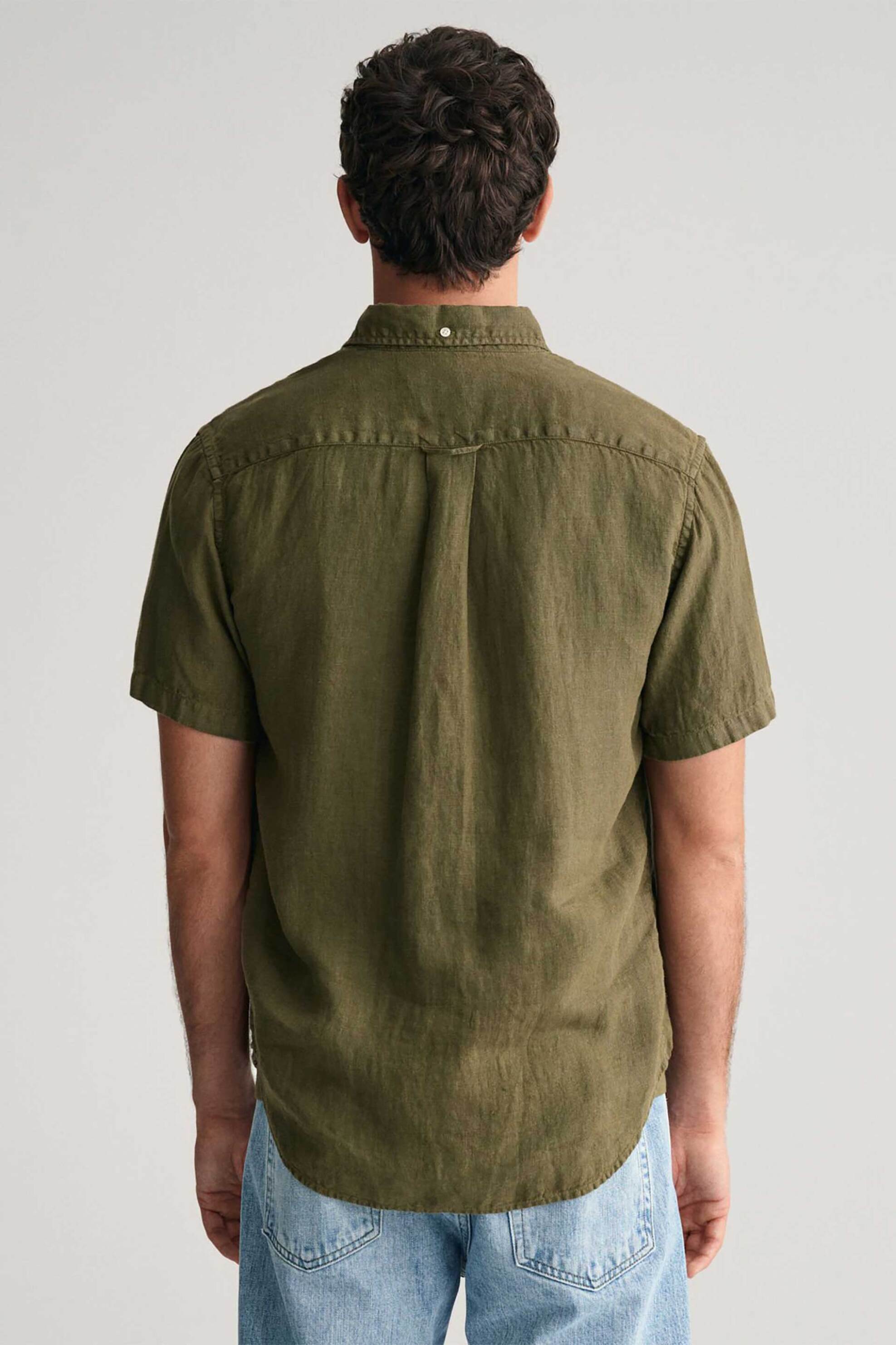 Gant Ανδρικό Λινό Πουκάμισο Button Down με Τσέπη Και Λογότυπο Regular Fit - 3240121 Χακί