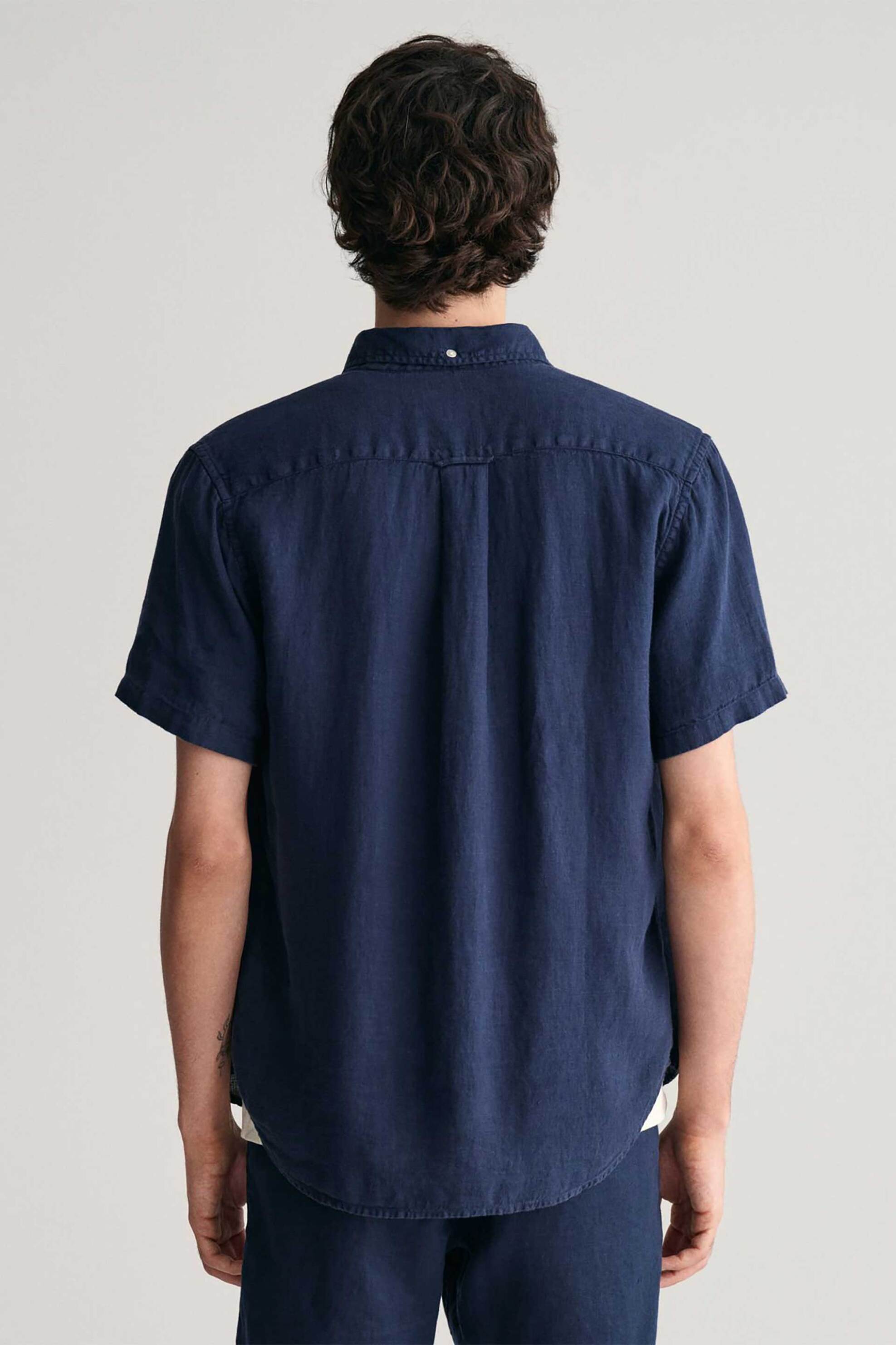 Gant Ανδρικό Λινό Πουκάμισο Button Down με Τσέπη Και Λογότυπο Regular Fit - 3240121 Μπλε Σκούρο
