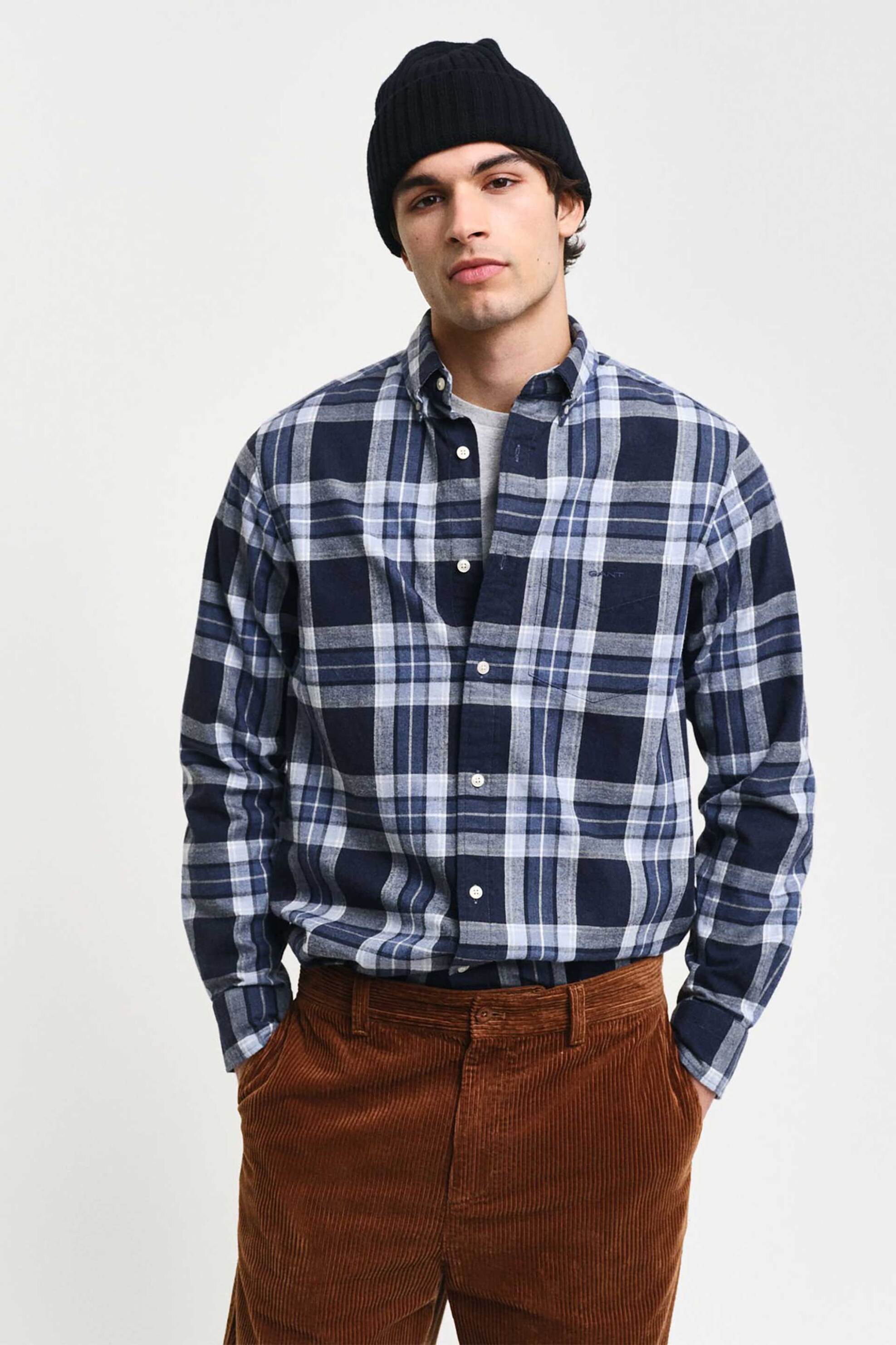 Gant ανδρικό πουκάμισο button down με καρό σχέδιο και τσέπη με λογότυπο Regular Fit - 3240198 Μπλε Σκούρο