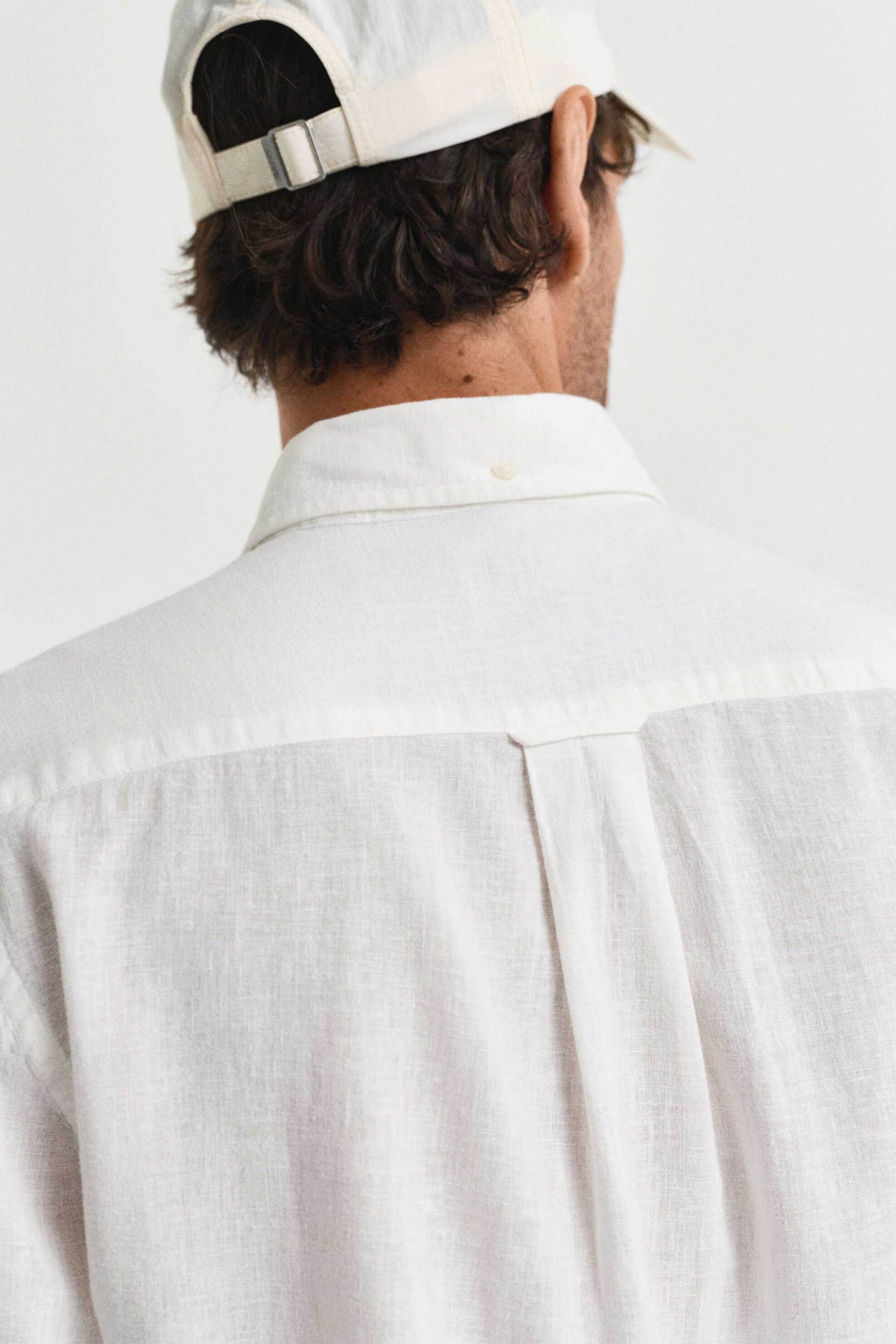 Gant Ανδρικό Πουκάμισο Button Down από Λινάρι Και Βαμβάκι με Τσέπη Λογότυπο Regular Fit - 3250082 Λευκό