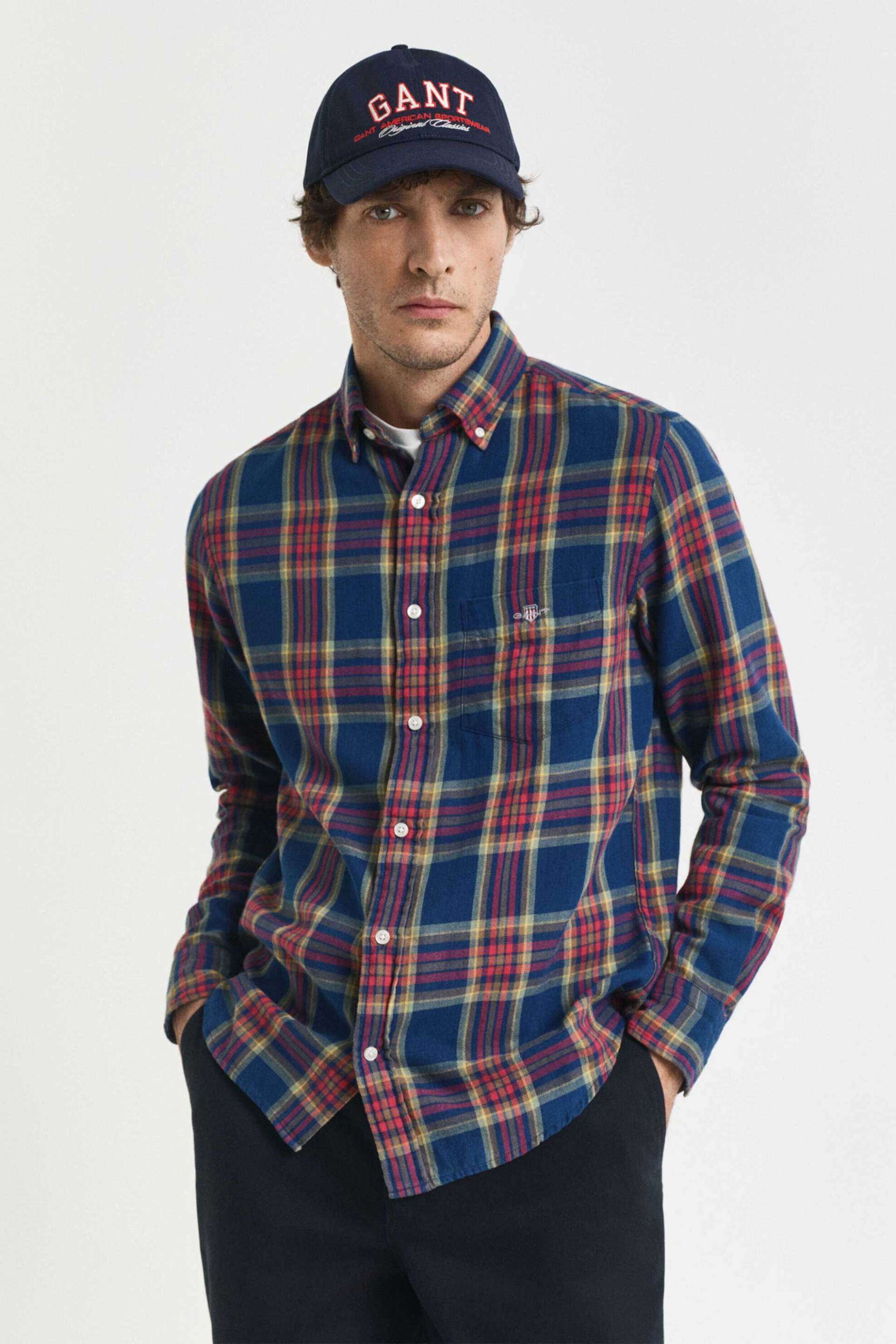 Gant ανδρικό πουκάμισο με καρό σχέδιο Regular Fit - 3250202 Μπλε